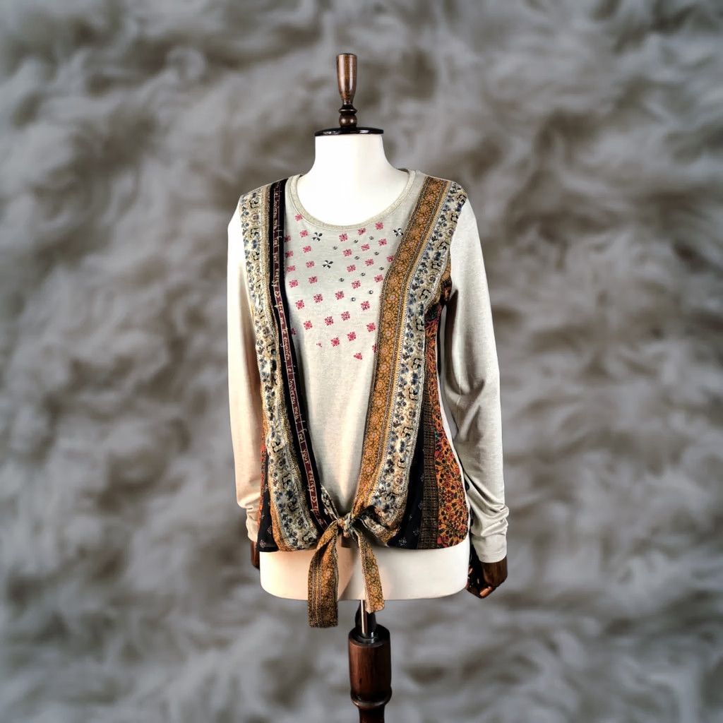 Desigual Desigual Blouse Shirt Women M Multicolor Floral Jersey Round Neck Long Sleeve Viscose Blouse Alternating Tie Front? Size M / US 6-8 / IT 42-44 - 1 Thumbnail