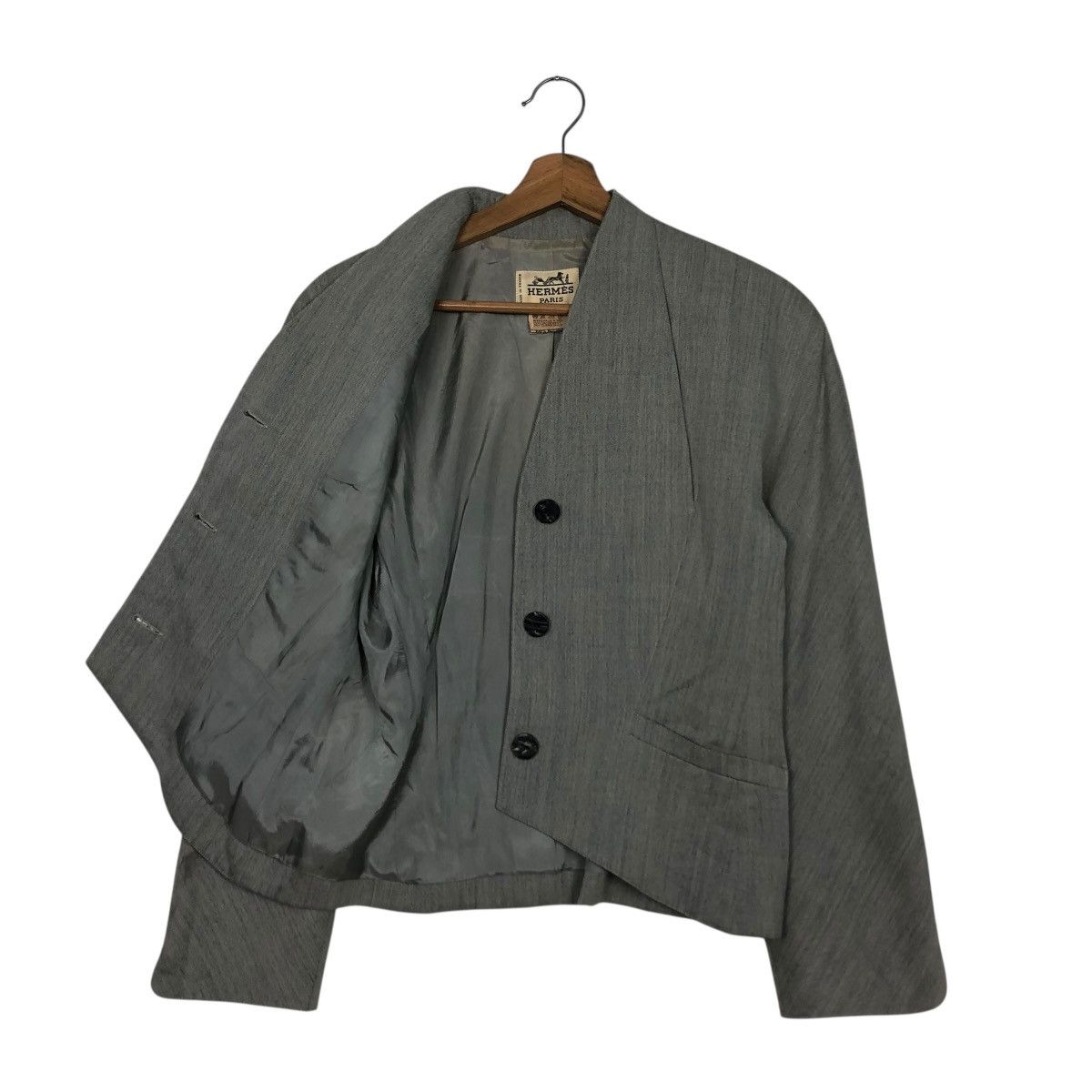 Hermes 🔥VINTAGE CROPPED BUTTON JACKET HERMES PARIS RICH GREY Size S / US 4 / IT 40 - 13 Thumbnail