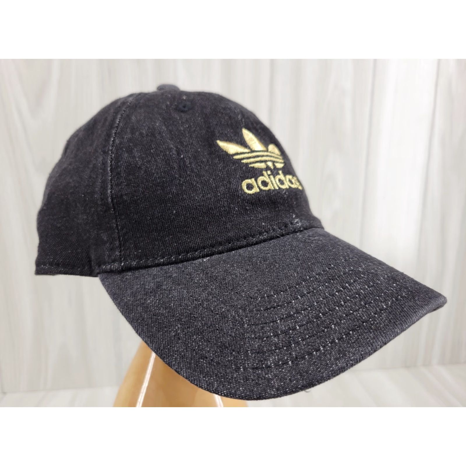 Adidas Adidas Hat Cap Adjustable Strapback Black Denim 3 Stripe Spell Out Gold Logo Trefoil Unisex Adults One Size Cap Size ONE SIZE - 4 Thumbnail