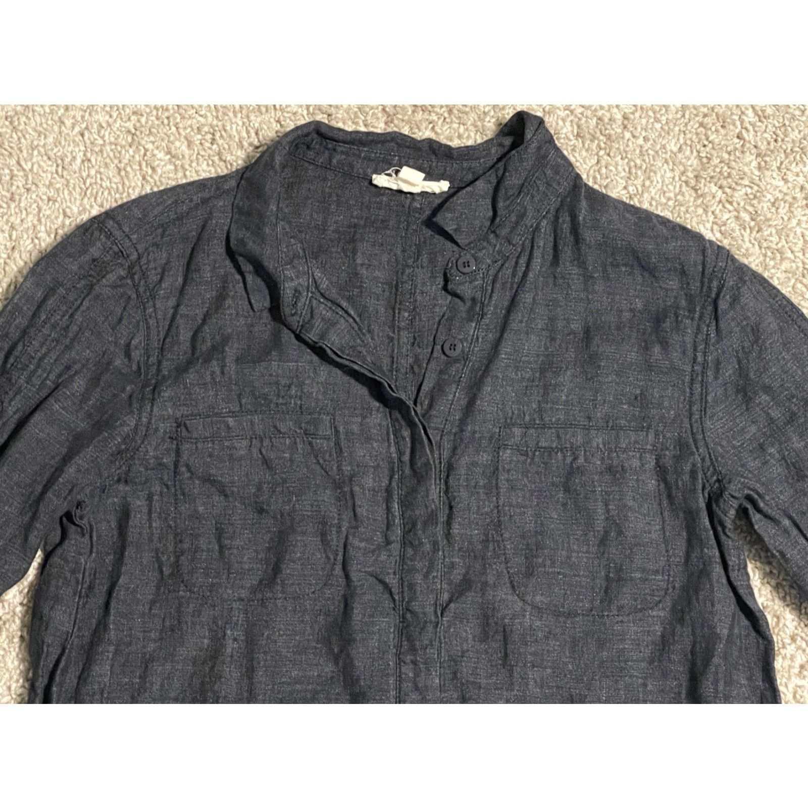 Eileen Fisher Eileen Fisher Dress 3/4 Sleeve Organic Linen Henley Gray XXS Size XXS / US 00 / IT 34 - 2 Thumbnail