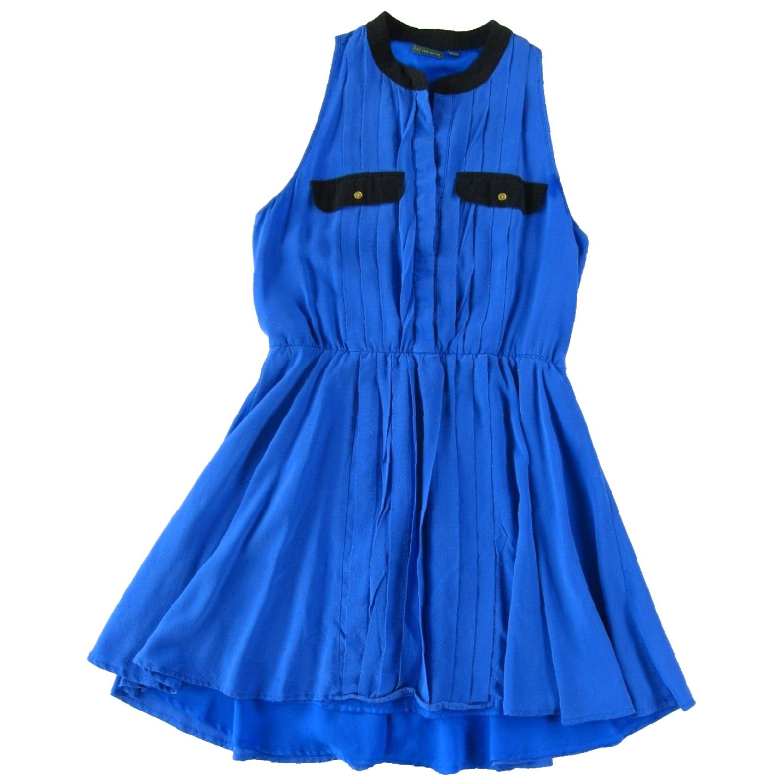 Anthropologie The Letter Anthropologie 100% Silk Blue Black Sleeveless Pleated Sheath Dress S Women Size S / US 4 / IT 40 - 2 Thumbnail