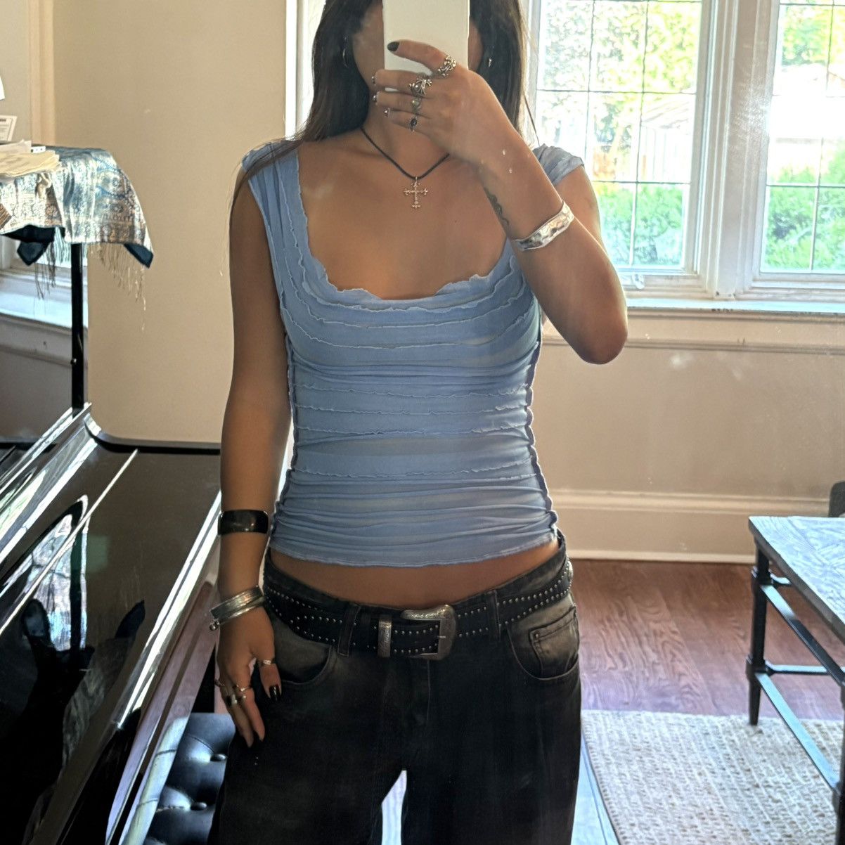 Vintage Of Planet Earth Pompeii Ruffle Top in Blue Cornflower Size XS / US 0-2 / IT 36-38 - 1 Thumbnail