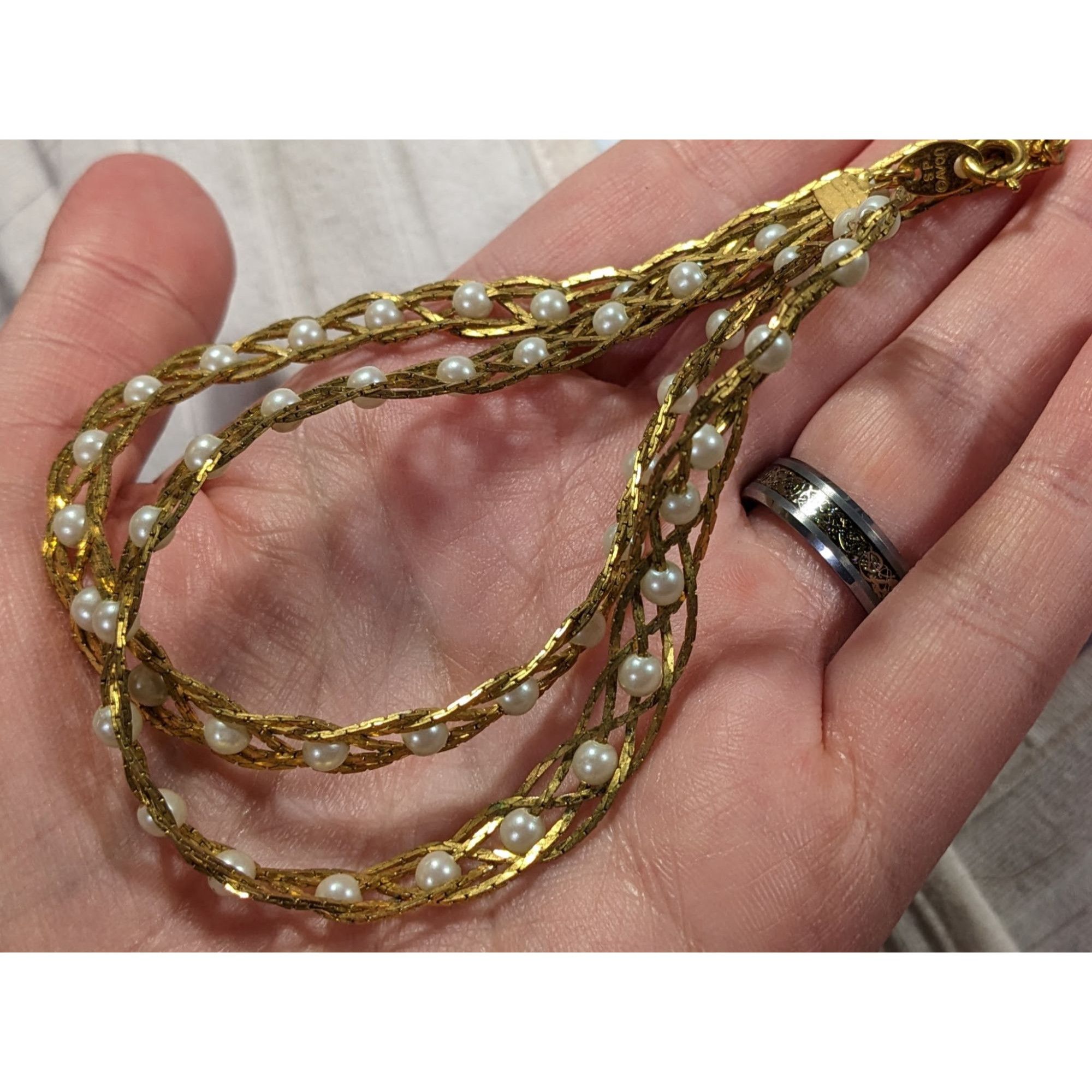 Other Vintage Avon Braided Gold Tone Faux Pearl Beaded Necklace Size ONE SIZE - 7 Thumbnail