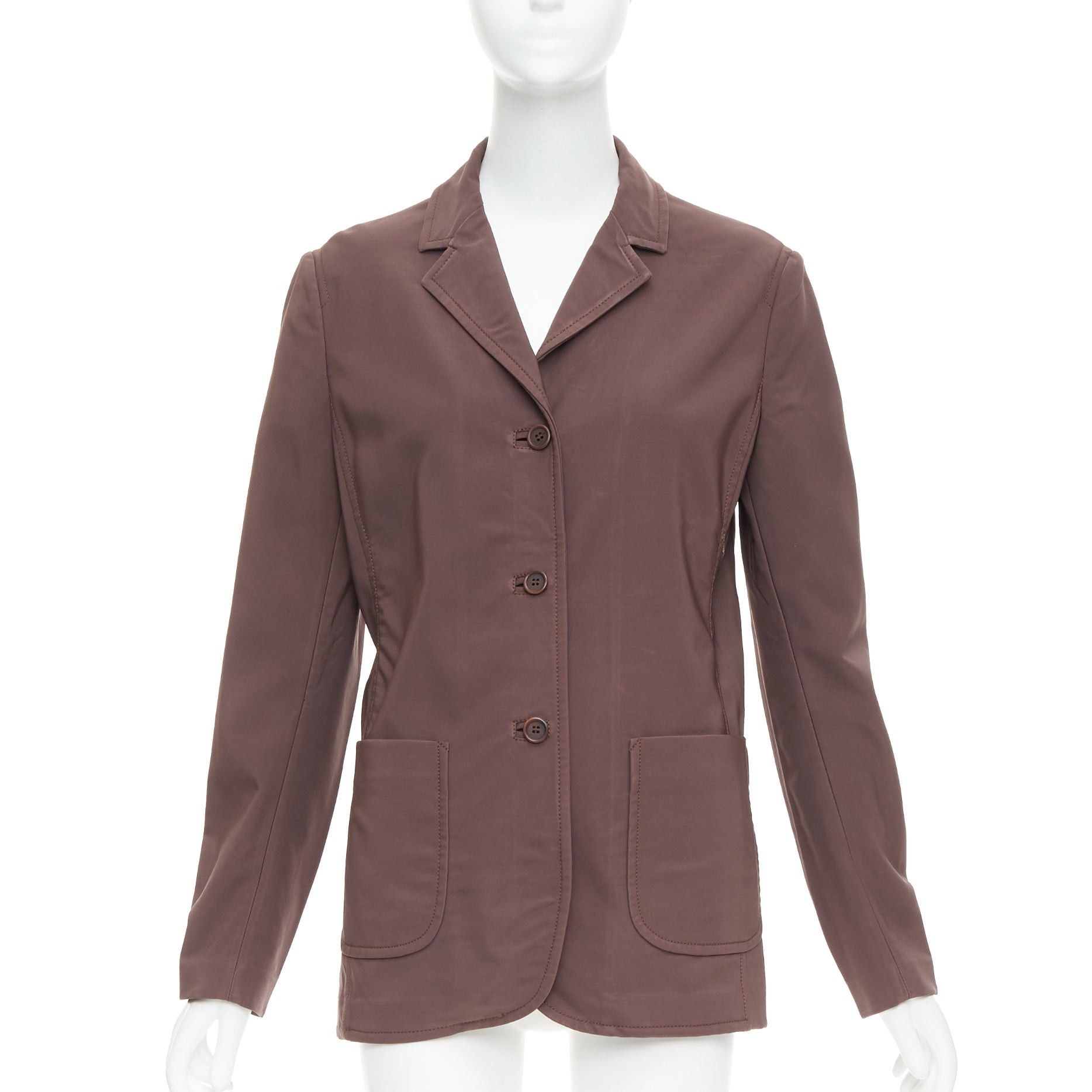 Prada PRADA Vintage brown low sheen twill patch pocket notch lapel jacket IT46 XL Size L / US 10 / IT 46 - 1 Thumbnail