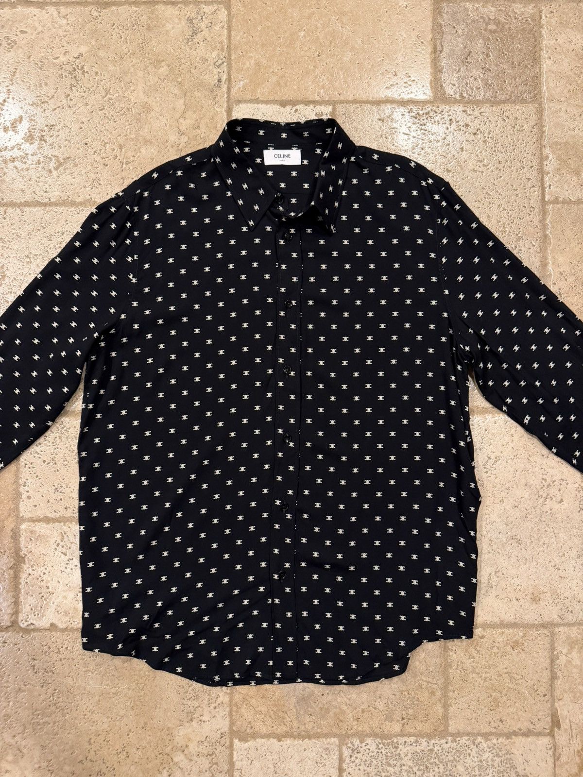 Celine Celine x Hedi Loose Viscoe Triomphe Logo Print Button Shirt Size US L / EU 52-54 / 3 - 3 Thumbnail