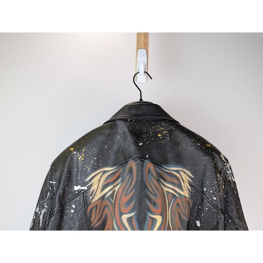 Celine o1rshd1 Hand Painted Biker Jacket in Black Size US L / EU 52-54 / 3 - 15 Thumbnail