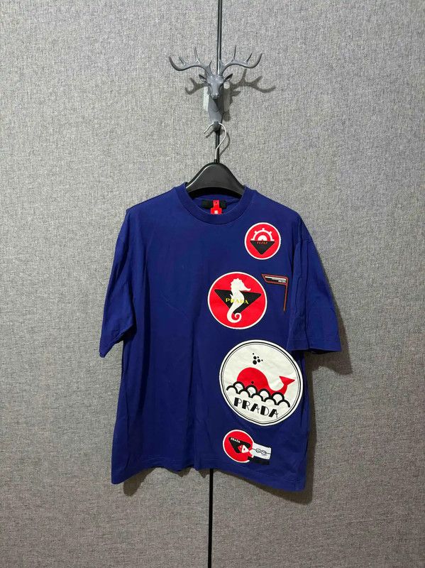 Prada Prada Embroidered Logo Blue Cotton Men's T-Shirt Size US S / EU 44-46 / 1 - 1 Thumbnail