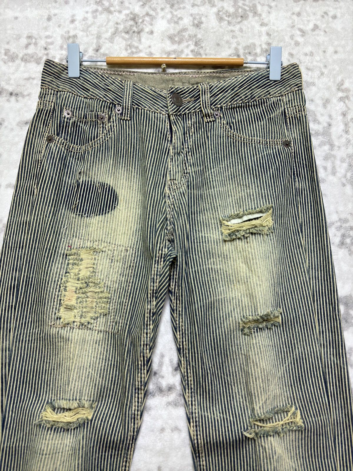 Vintage Japanese Archive Hickory Stripe Distressed Denim Size US 28 / EU 44 - 3 Thumbnail