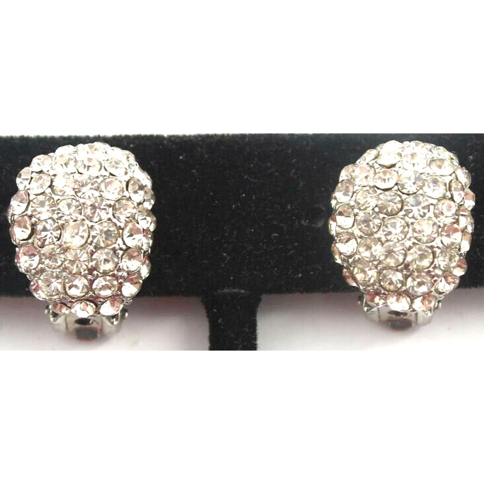 Other Clear Crystal Rhinestone Button Earrings Silver Tone Clip On Size ONE SIZE - 1 Thumbnail