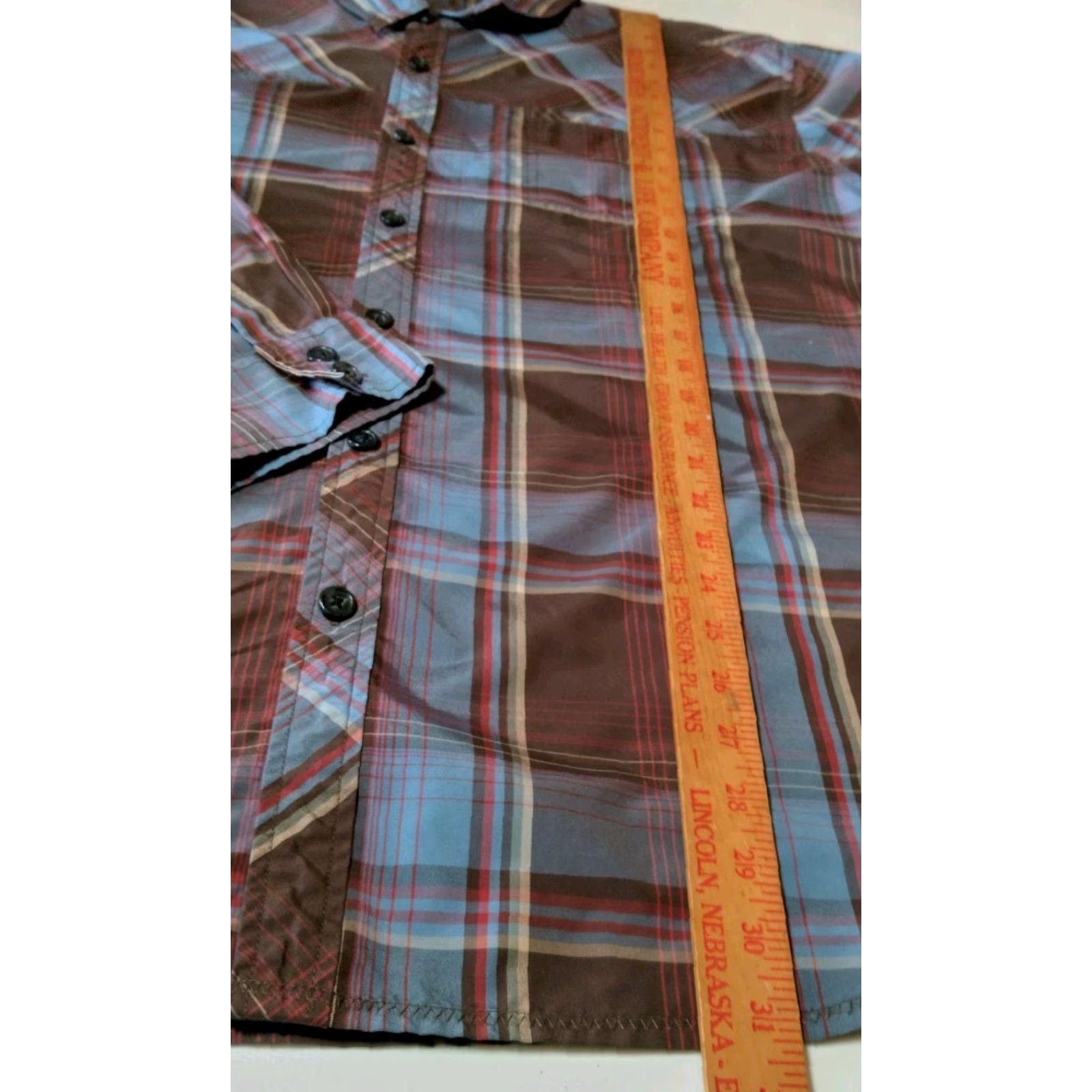 Prana prAna Shirt Men XXL Button Up Collared Long Sleeve Blue Brown Plaid Outdoorsy Size US XXL / EU 58 / 5 - 5 Thumbnail