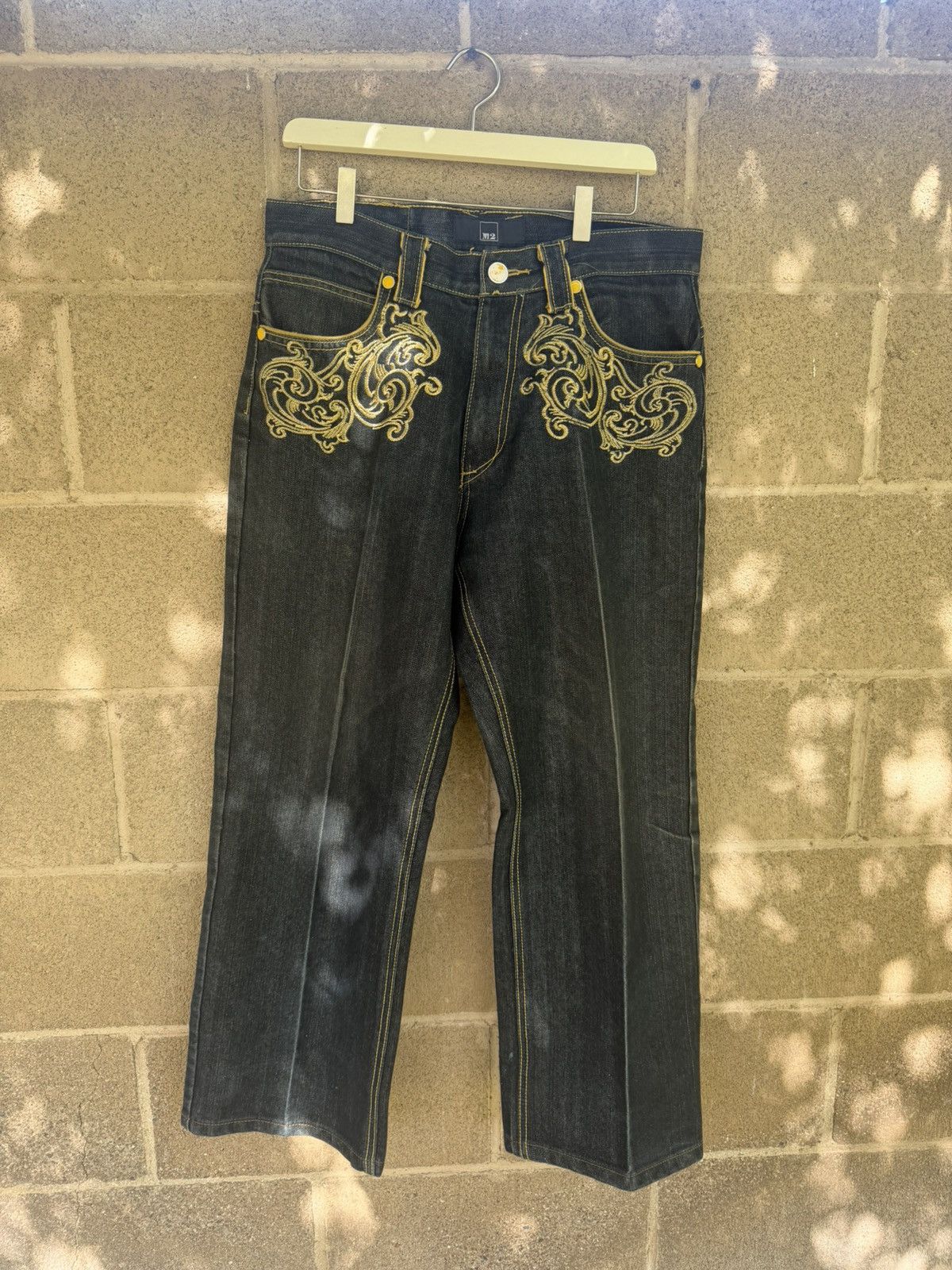 Other M2 Embroidered Dark Wash Baggy Jeans Size US 32 / EU 48 - 2 Thumbnail