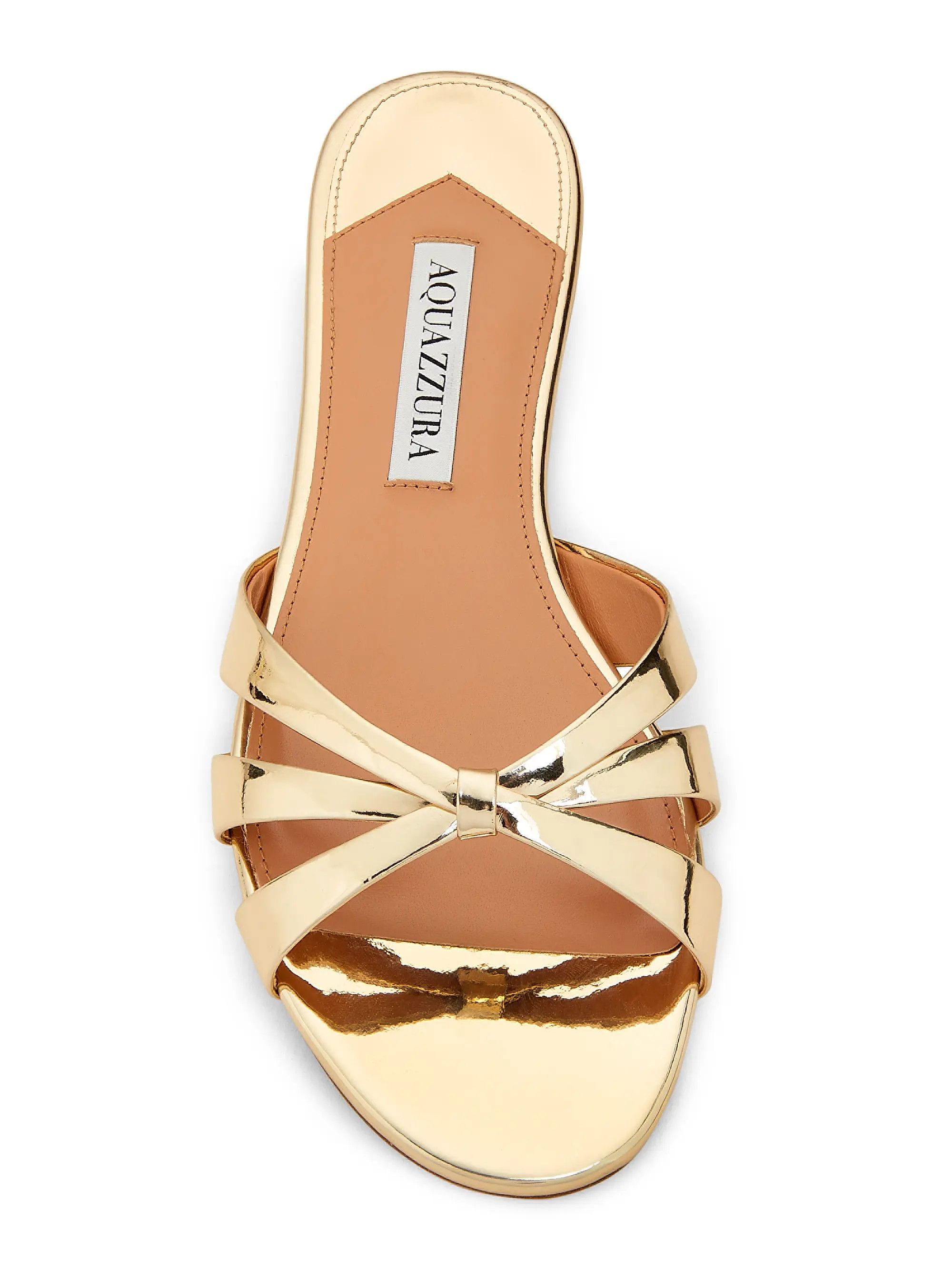 Aquazzura os11x1225 Tati Leather Slide Sandals in Gold Size US 9 / IT 39 - 4 Thumbnail