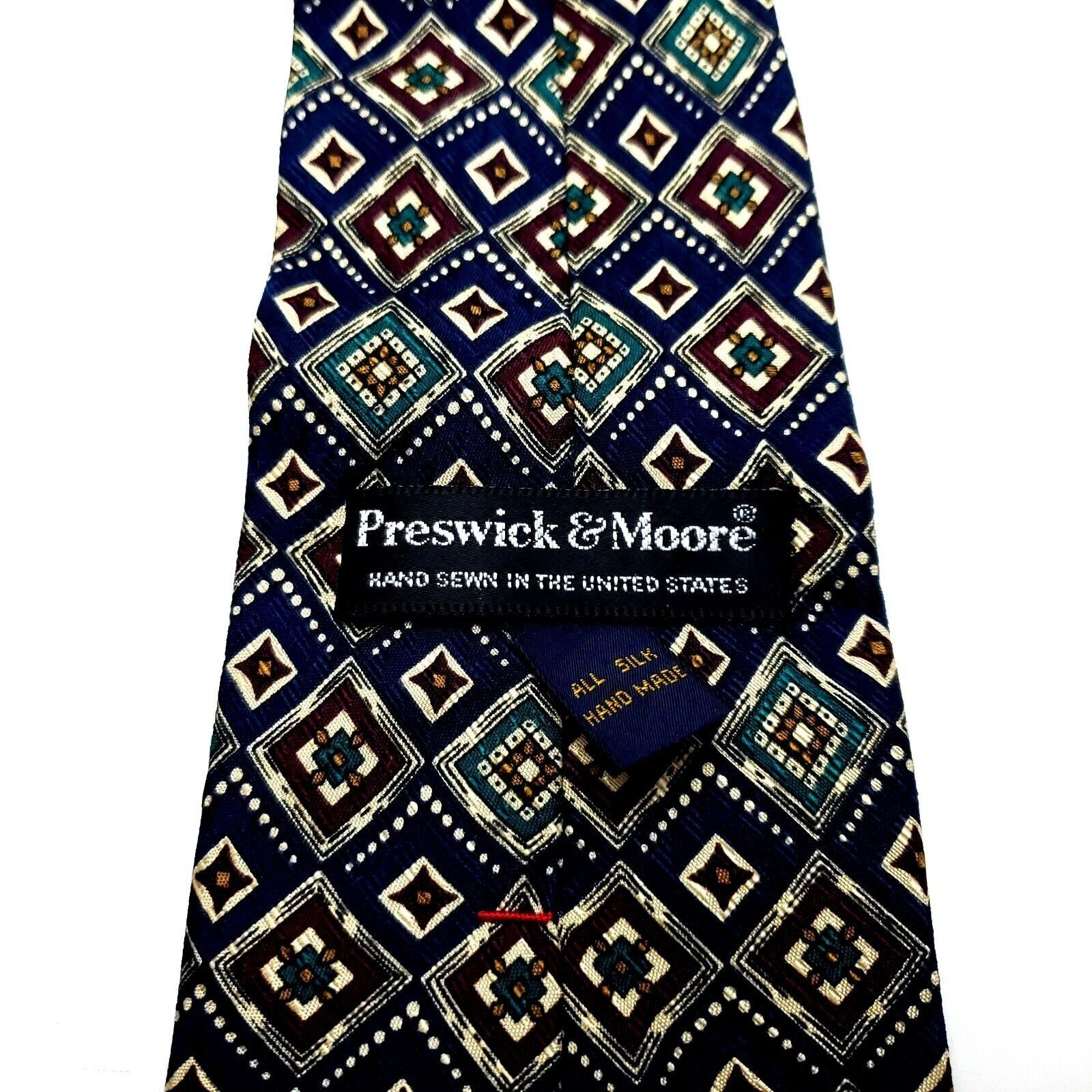 Vintage Preswick Moore Silk Tie Print Blue Geometric Short Wide Size ONE SIZE - 3 Thumbnail