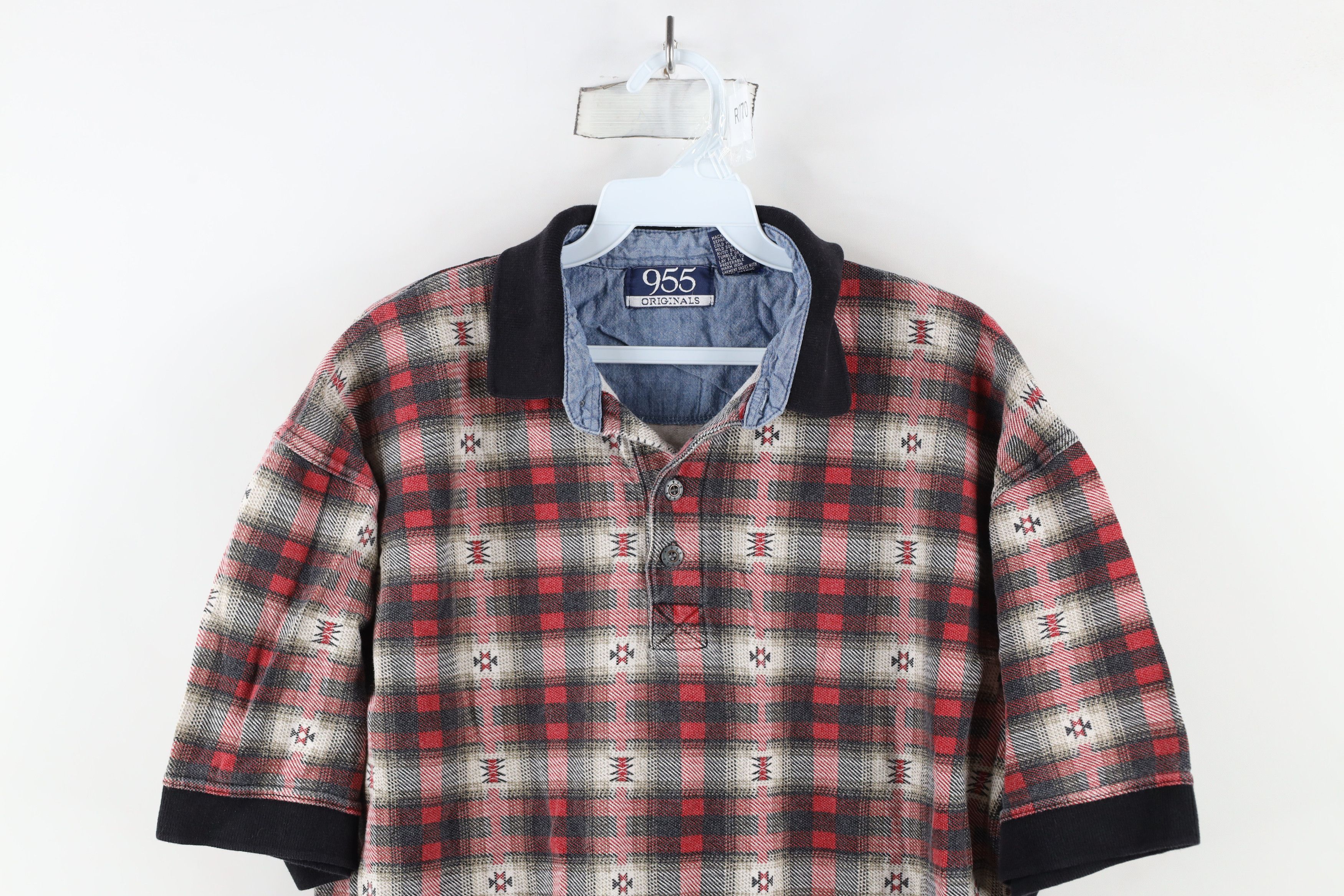 Vintage Vintage 90s Streetwear Southwestern Polo Shirt Cotton Red Size US M / EU 48-50 / 2 - 2 Thumbnail