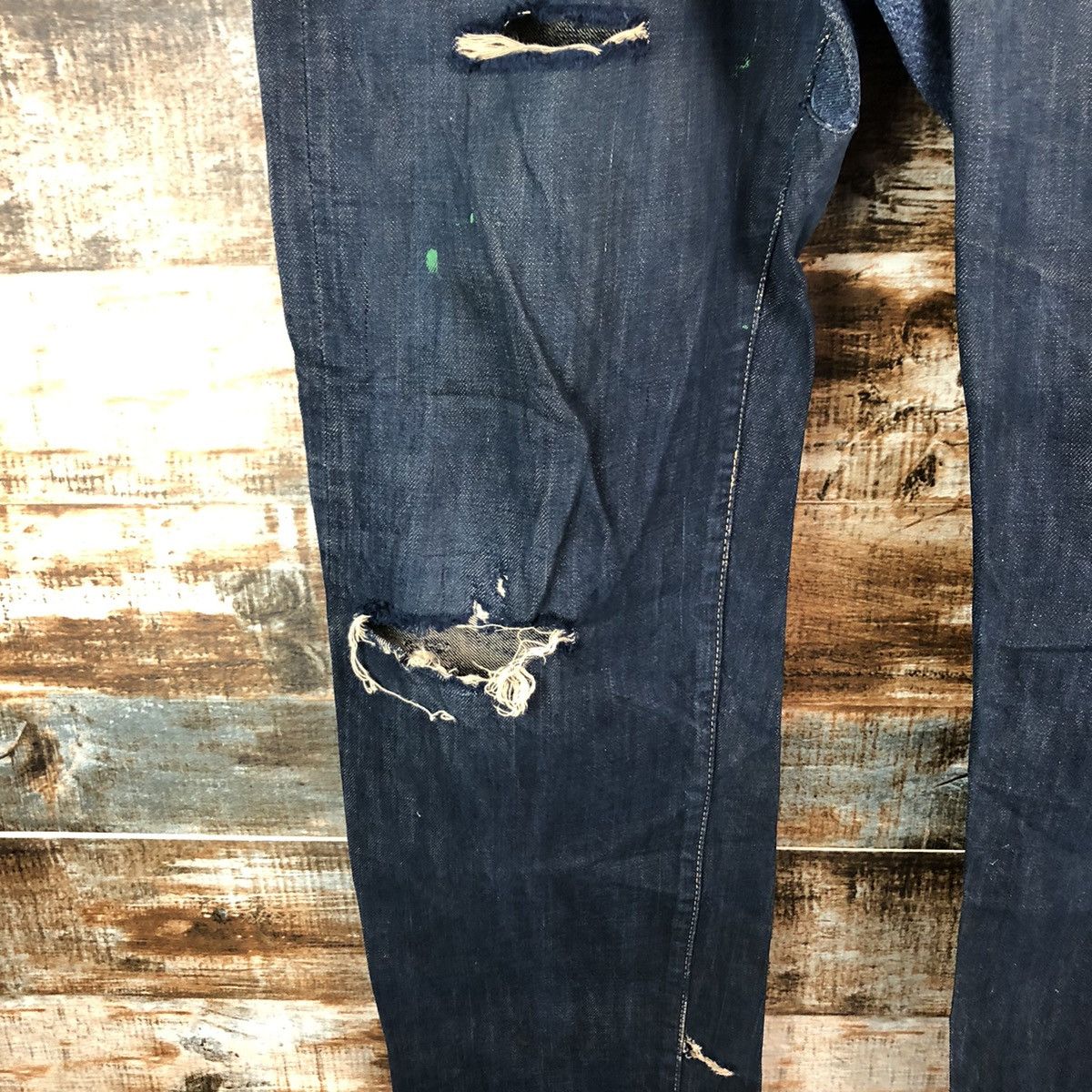 Okura Okura Blue Distressed ripped selvedge Denim Pants #A1444 Size US 35 - 11 Thumbnail