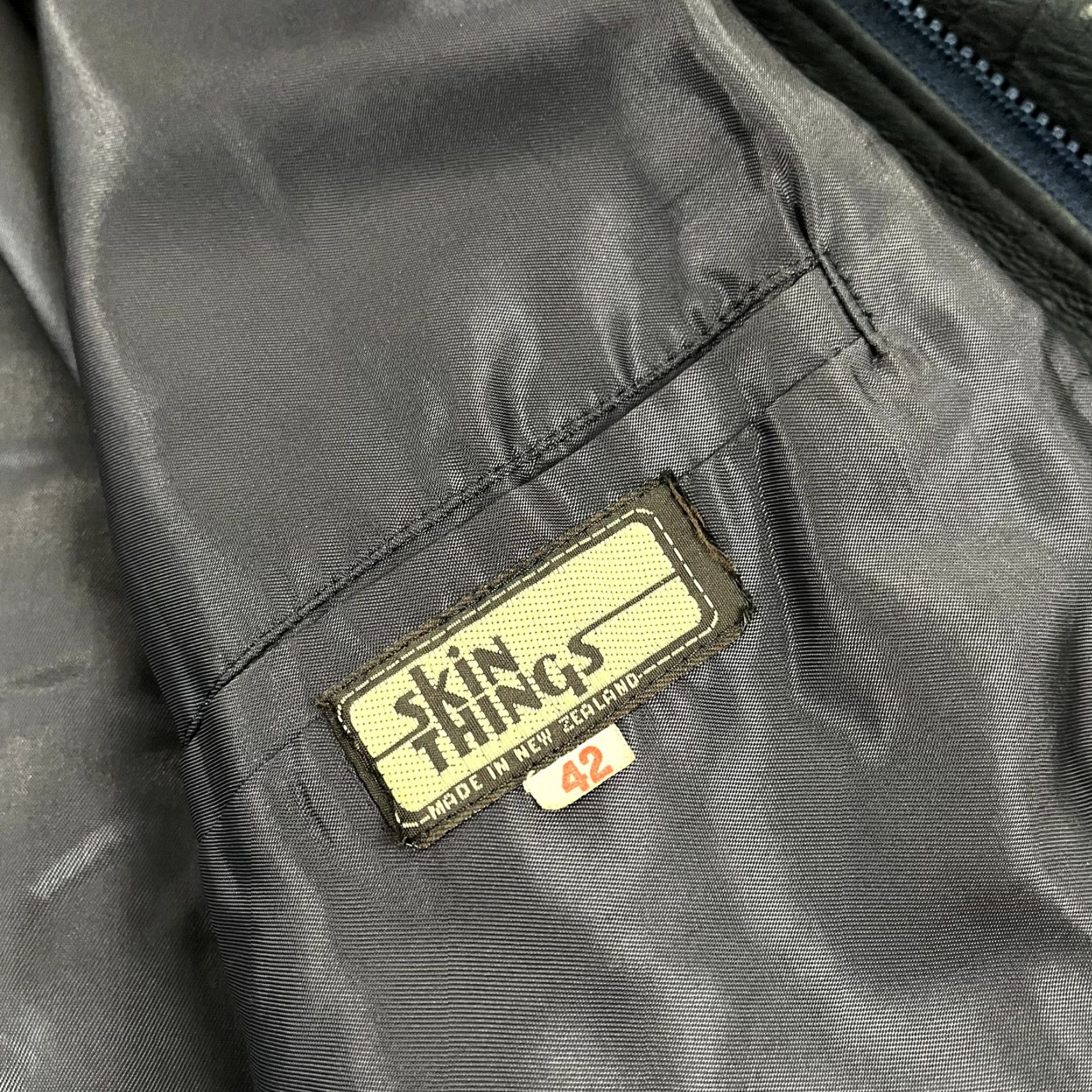 Skin Skin Things Jacket Men Size 42 Blue Leather Bomber Full Zip L/S NEW ZEALAND Soft Zip Full Size US XS / EU 42 / 0 - 3 Thumbnail