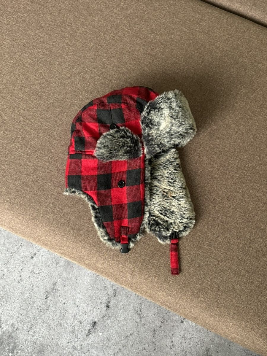 Japanese Brand Vintage red checkered Y2K fuzzy fur ushanka hat Japanese Size ONE SIZE - 1 Thumbnail