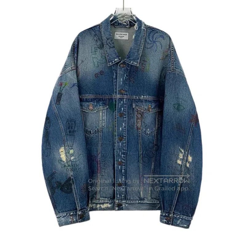 Balenciaga Balenciaga Blue Washed Graffiti Printed Cotton Collar Sing Size US L / EU 52-54 / 3 - 1 Thumbnail