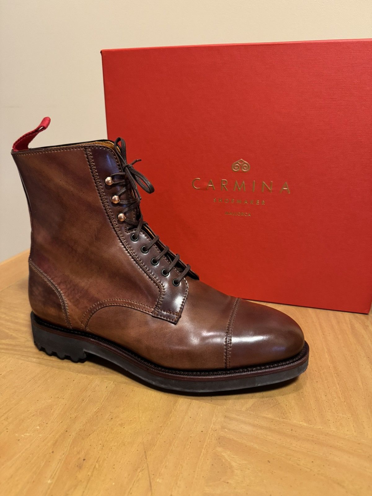 Carmina Carmina Custom Cordovan Frankenstitch Work Boots - Burgundy Size US 8.5 / EU 41-42 - 11 Thumbnail