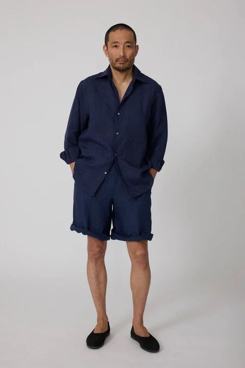 Stoffa Stoffa MTM Shorts (Washed Linen) Single Pleat Short / Indigo Size US 32 / EU 48 - 3 Thumbnail