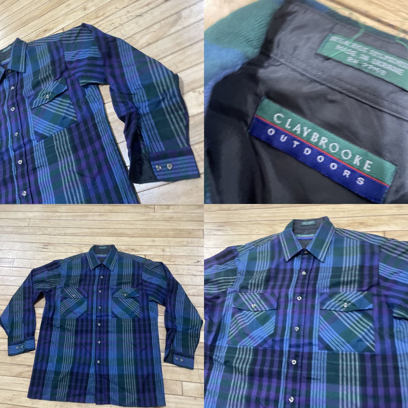 Vintage VINTAGE Claybrooke Outdoors Flannel Shirt Men 16-16.5 Purple Green Plaid 80s 90s Cotton Acrylic Button-Up Casual Workwear Fall Winter Spring Size US L / EU 52-54 / 3 - 10 Thumbnail