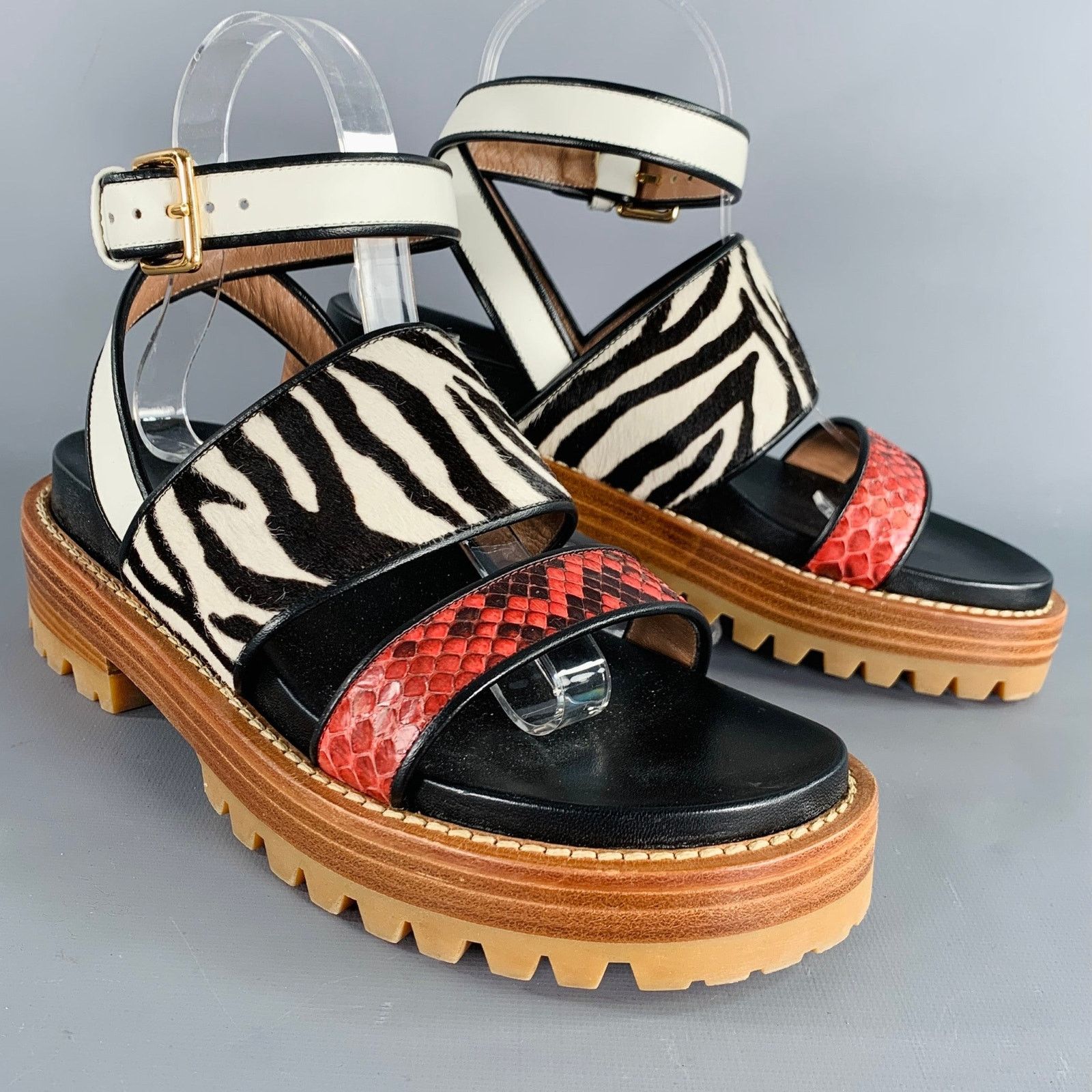 Marni Black Multi Color Leather Mixed Patterns Calf Hair Sandals Size US 8 / IT 38 - 1 Thumbnail