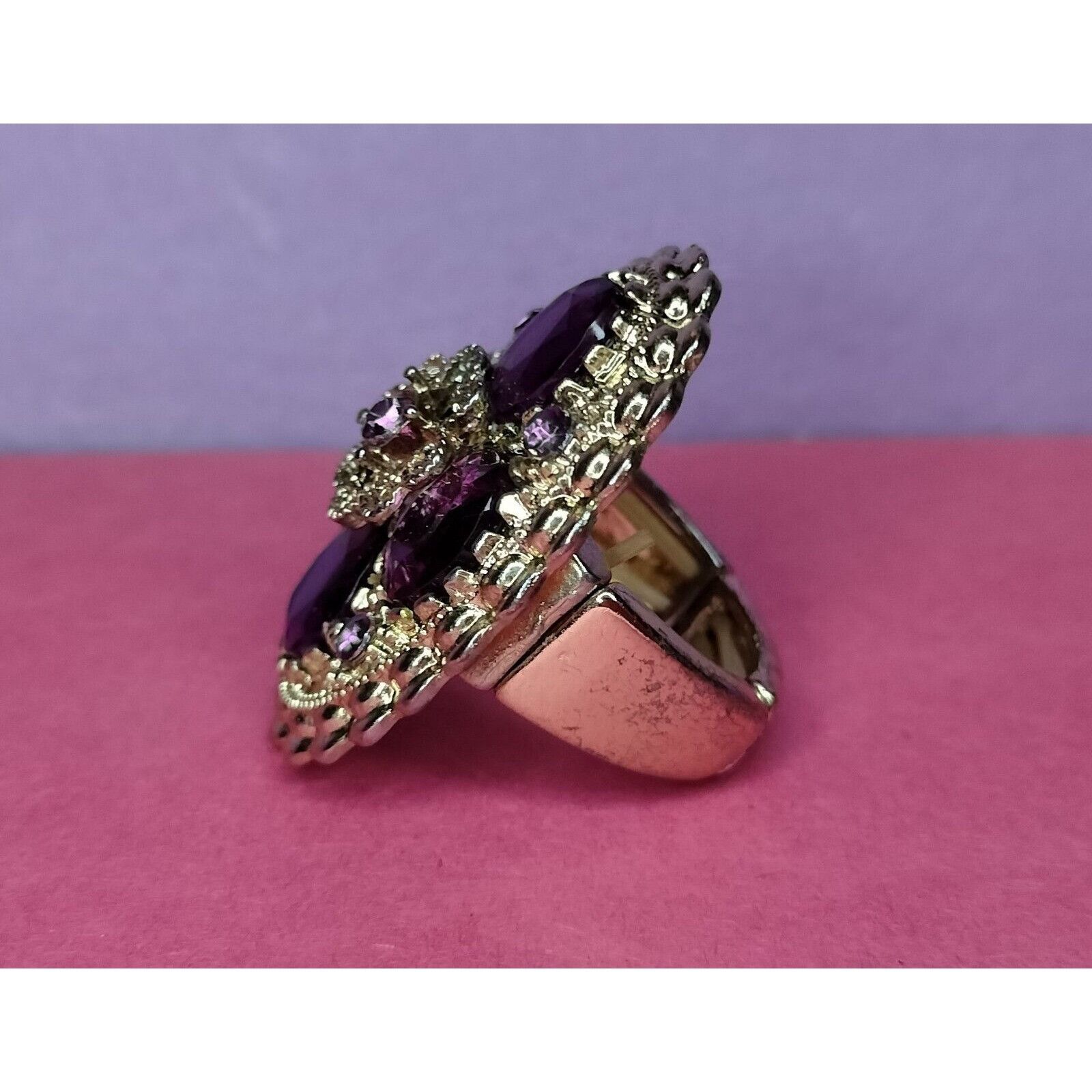 Vintage Purple Amethyst Cocktail Ring Stretch Band 1 Size Jewelry Bo Size ONE SIZE - 9 Thumbnail