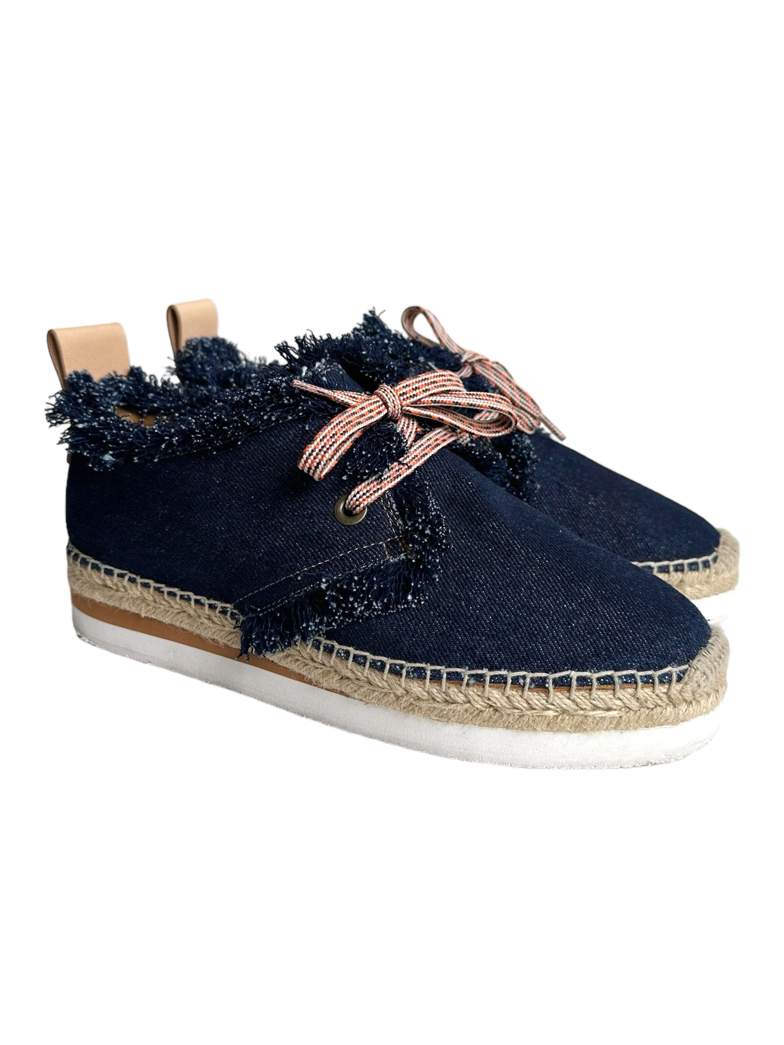 image of Chloe x See By Chloe Denim Lace Up Espadrilles Sneakers Us8 in Blue, Women's