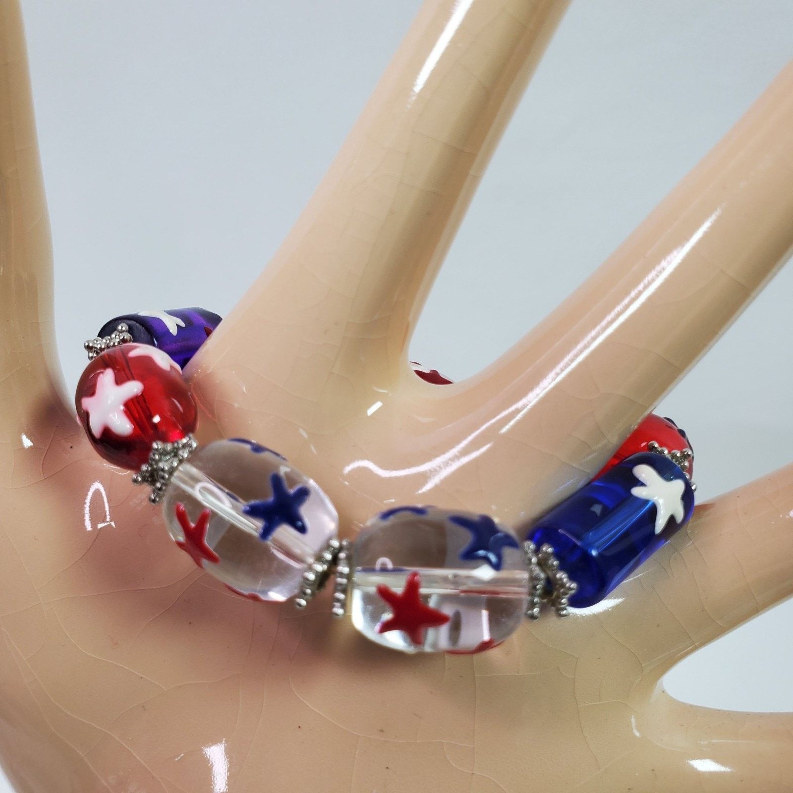The Unbranded Brand Casual Career Stretchy Bracelet Red White Blue Glass NOS Size ONE SIZE - 1 Thumbnail