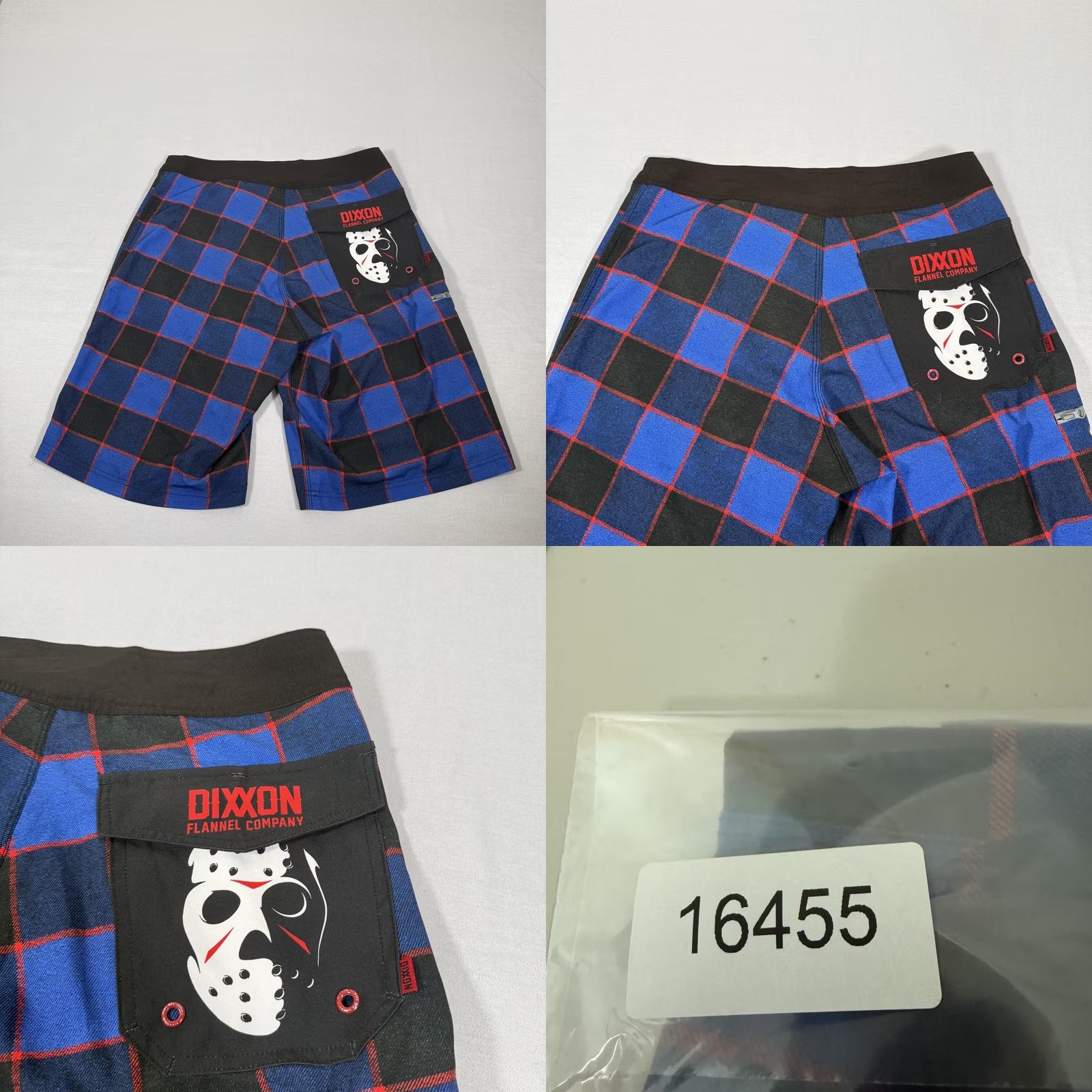 Vintage Dixxon Flannel Company Board Shorts Mens 30 Blue Plaid Friday the 13th Horror Surfing Recreational Back Pocket Drawstring Pockets Size US 30 / EU 46 - 8 Thumbnail