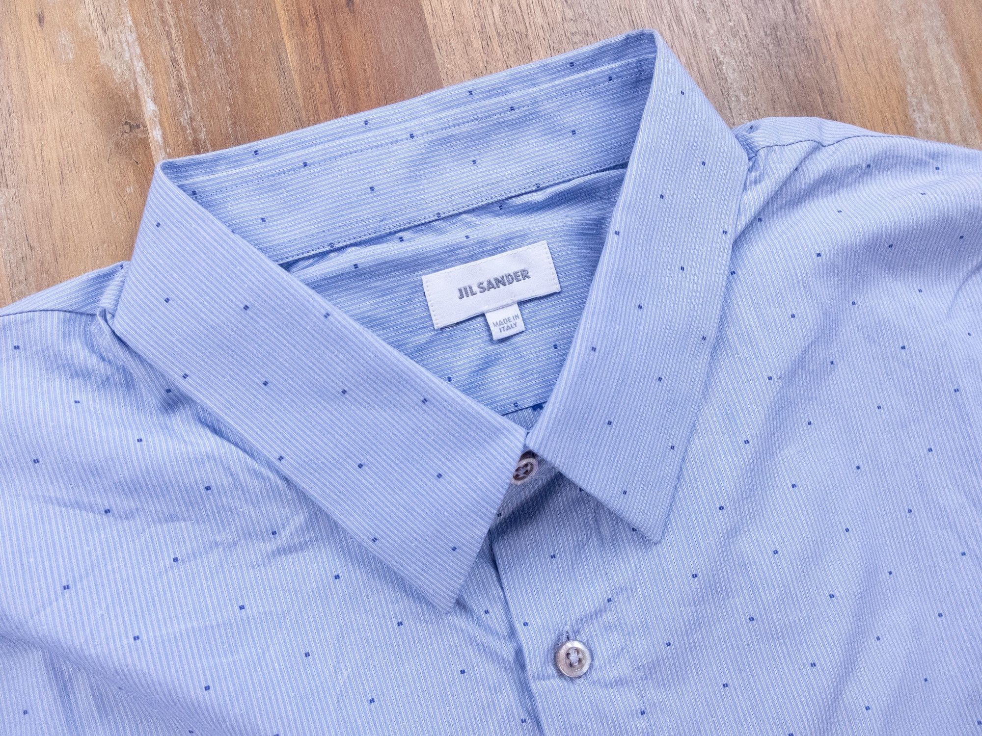 Jil Sander JIL SANDER blue slim fit striped polka dots shirt 42 XL Size US XL / EU 56 / 4 - 6 Thumbnail