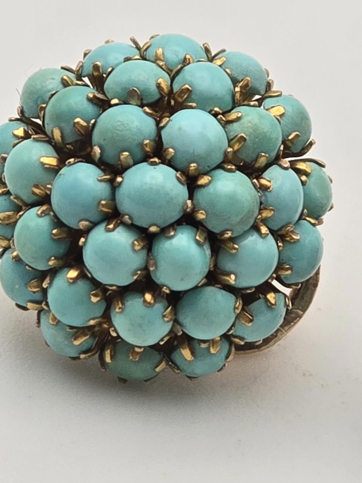 The Unbranded Brand Victorian Style 14K Gold Turquoise Cluster Earrings Size ONE SIZE - 2 Thumbnail