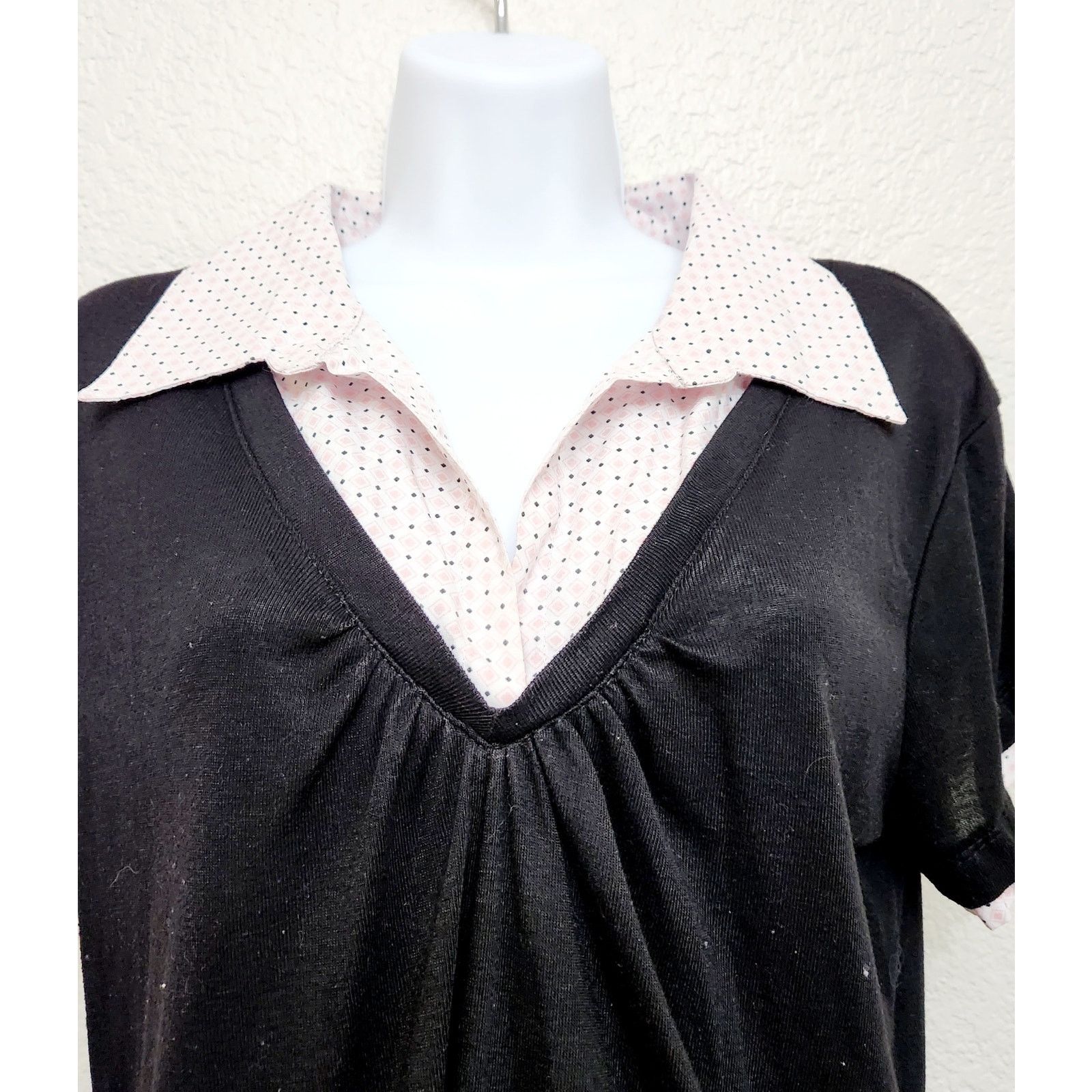 Other Paris Blues Black Pink Polka Dot Layered Collard Top 1X Plus Size XXL / US 16-18 / IT 52-54 - 4 Thumbnail