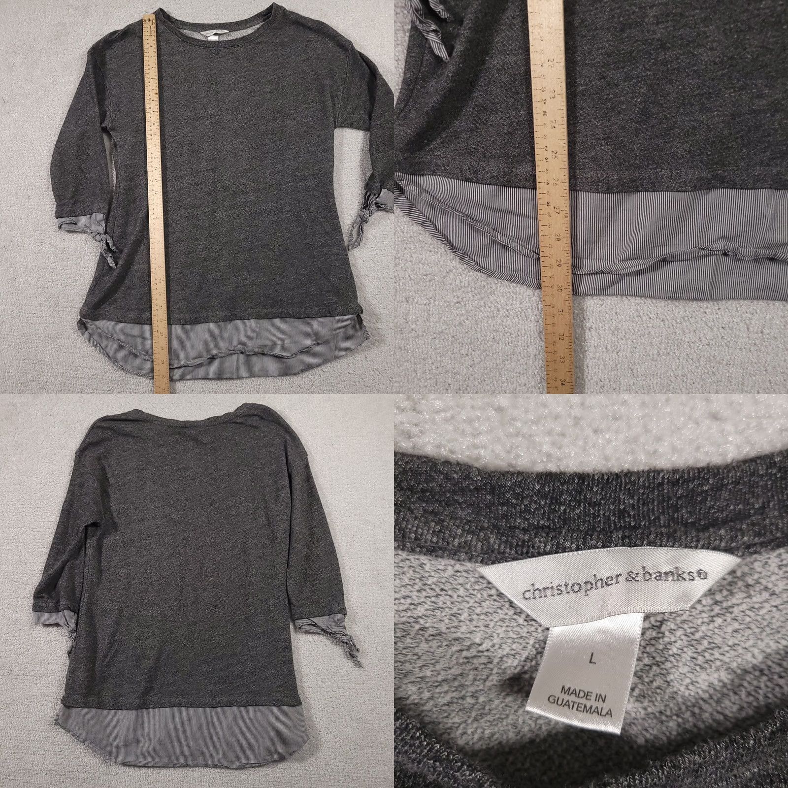 Vintage Christopher & Banks Sweater Women's Large Gray Mock Layered 3/4 Sleeve Tunic Size L / US 10 / IT 46 - 8 Thumbnail