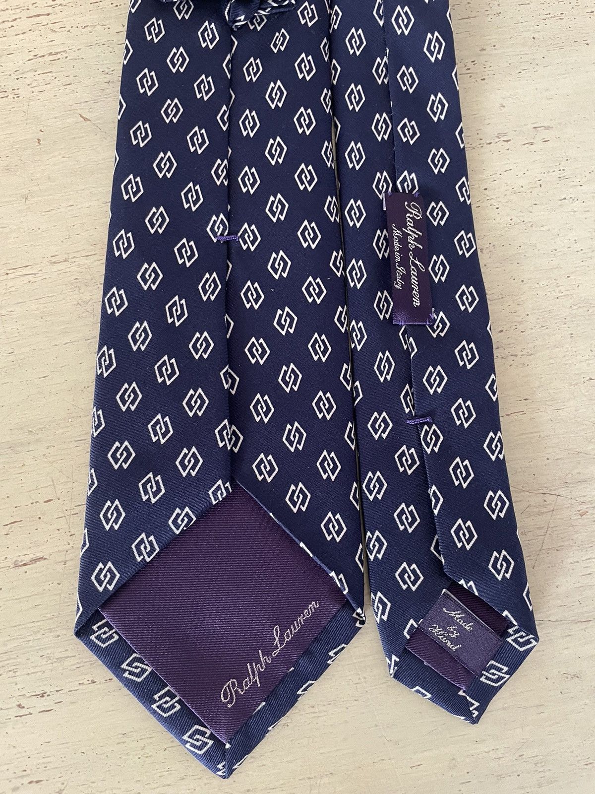 Ralph Lauren Purple Label Linked Squares Print Silk Tie Size ONE SIZE - 2 Thumbnail
