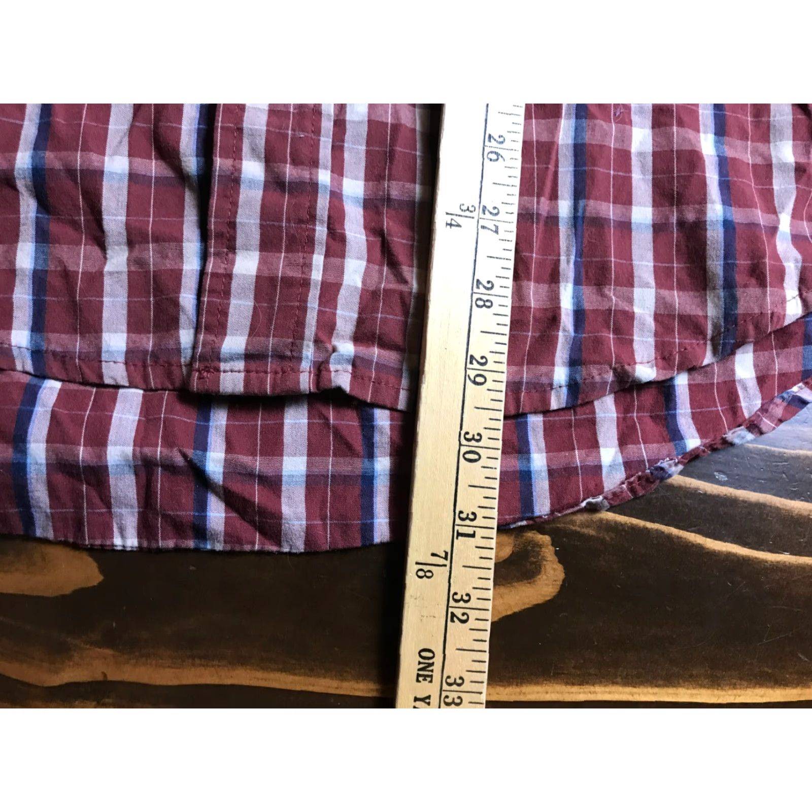 Haggar Haggar Shirt Men’s XL Burgundy Tan Blue Dress Shirt Button Down Plaid Long Sleeve Button-Up Casual Vintage: No Size 46R - 4 Thumbnail