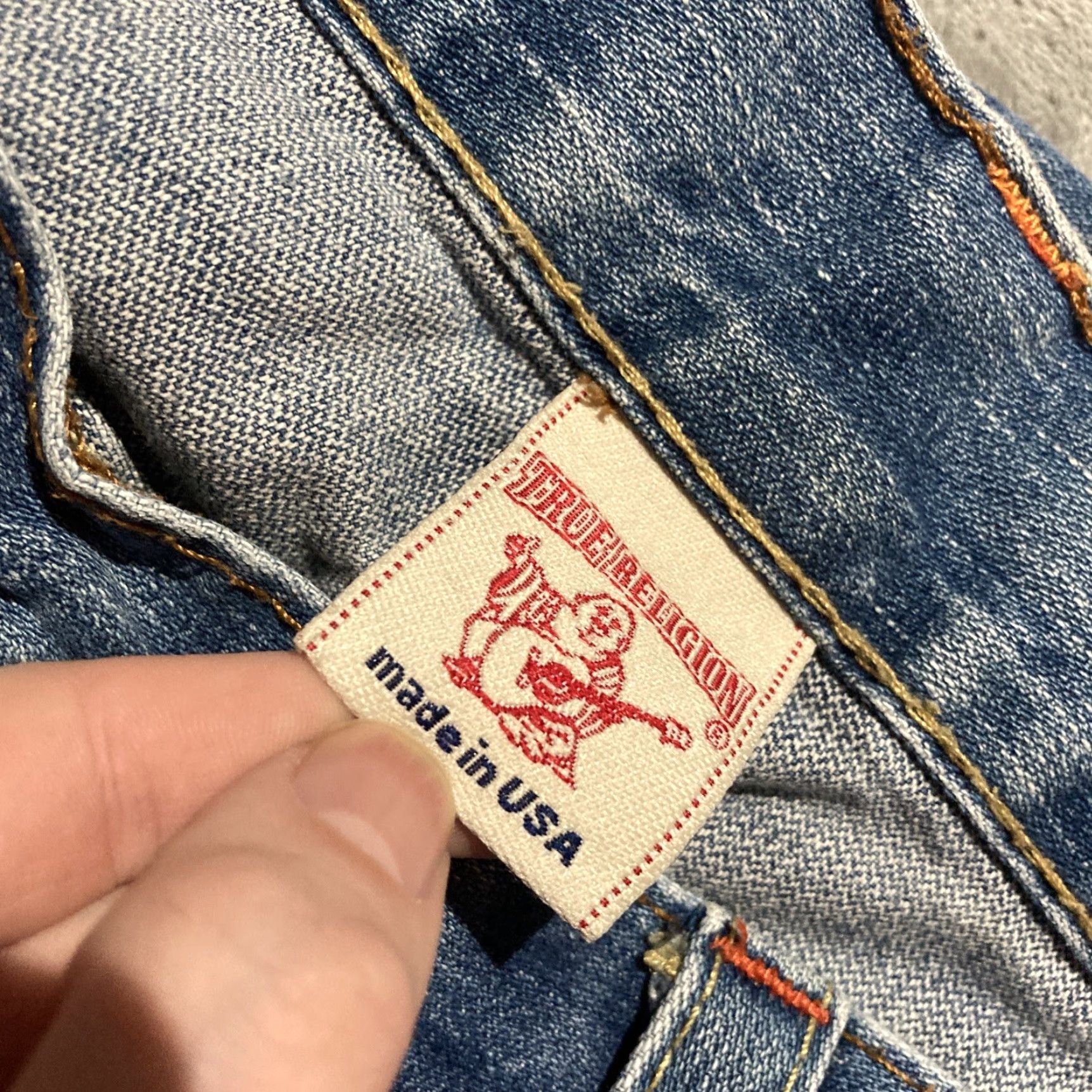 True Religion VINTAGE True Religion Billy Jeans Bootcut Flap Pocket Made In USA Billy Mens 35x24 90s USA Jeans Mens Blue Cotton Denim Embroidered Inseam 24 Size US 35 - 8 Thumbnail