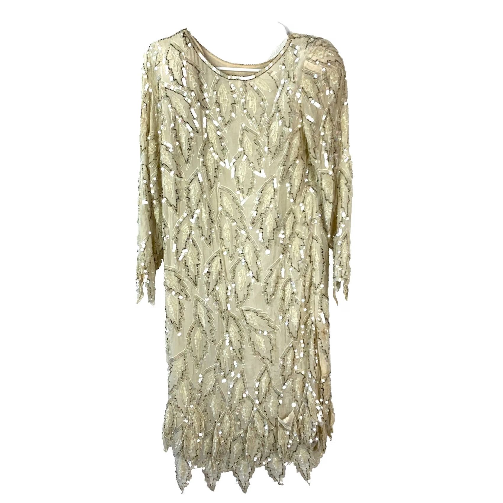 I. Magnin VINTAGE I. Magnin Silk Sequins Beaded Flapper Dress Small STAINS Shifty Look: Flapper 1960s Ivory Womens Size S / US 4 / IT 40 - 5 Thumbnail