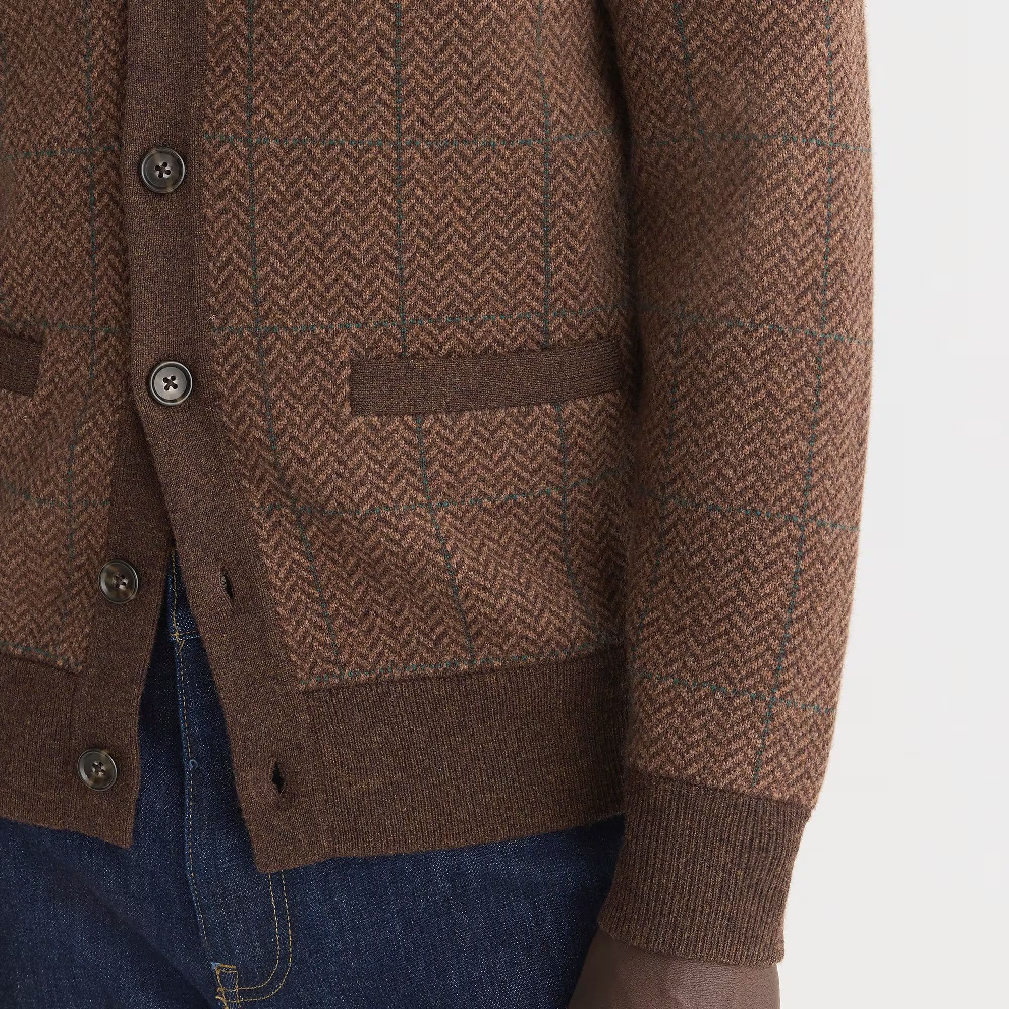 J.Crew J. CREW Wool Herringbone Jacquard V-neck Cardigan Sweater Size US M / EU 48-50 / 2 - 3 Thumbnail