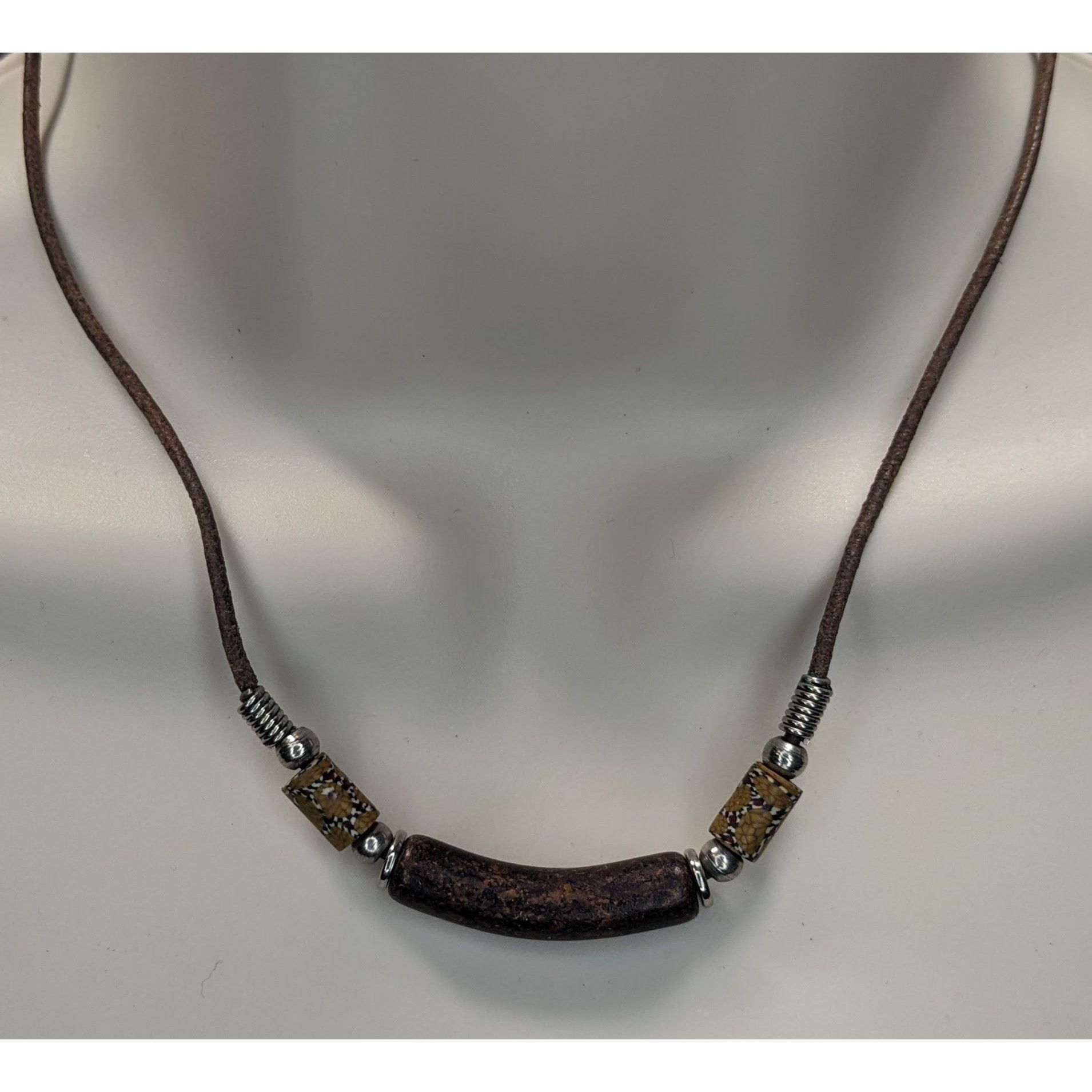 Other Vintage 90s Rustic Brown Cord Necklace With Polymer Clay Bea Size ONE SIZE - 1 Thumbnail