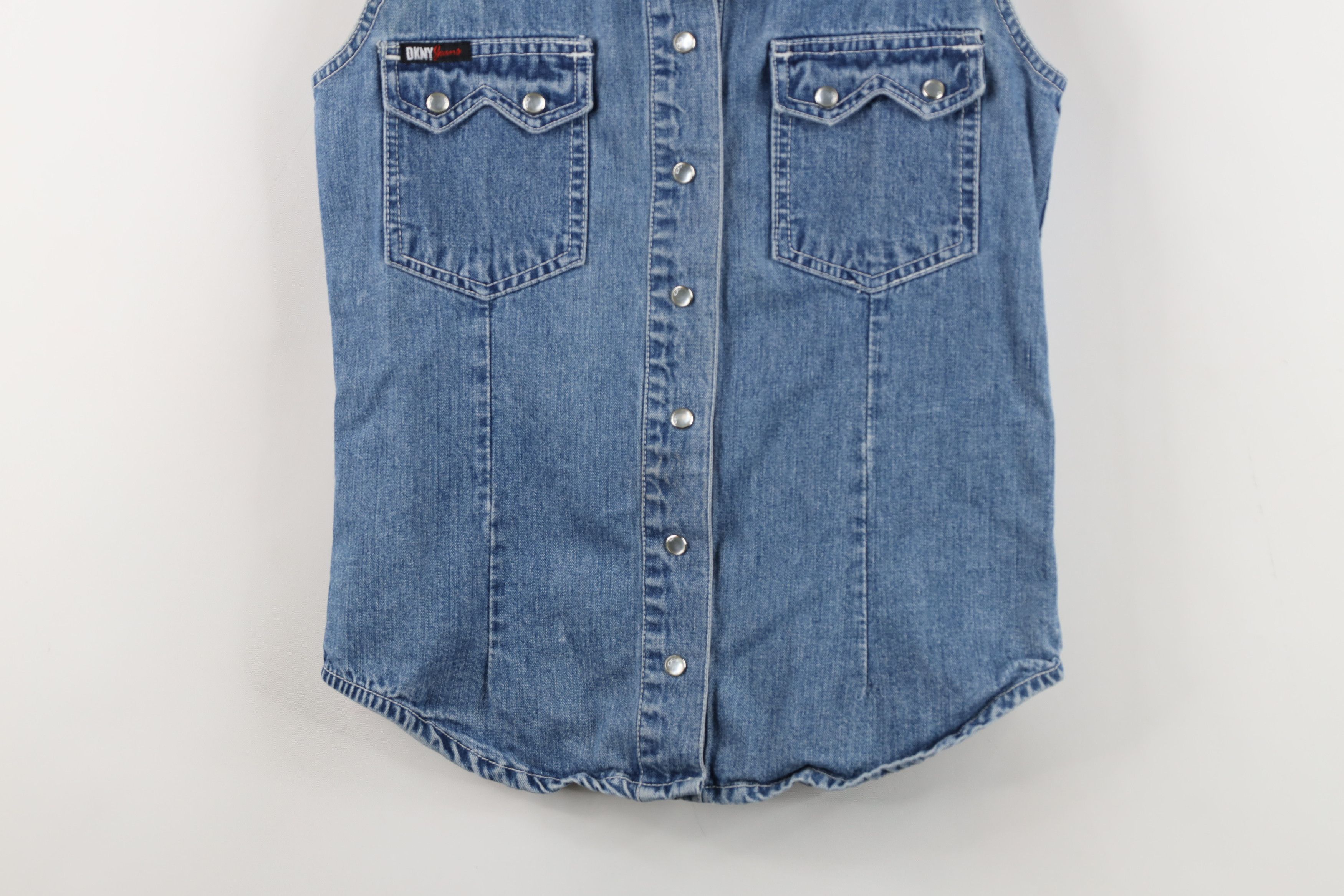 DKNY Vintage 90s DKNY Sleeveless Western Denim Jean Button Shirt Size S / US 4 / IT 40 - 3 Thumbnail