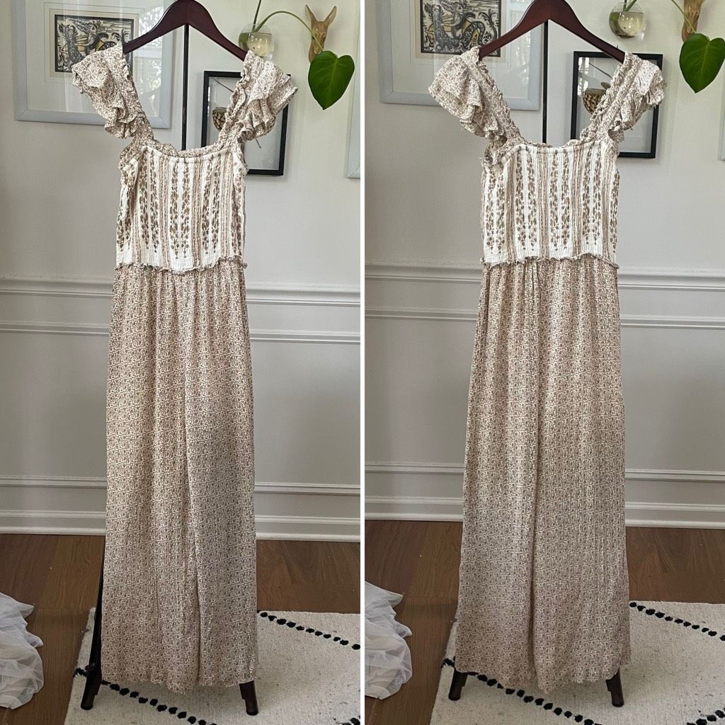 Other Sim & Sam Smocked Top Jumpsuit Natural Ivory Calico S Size US 29 - 1 Thumbnail