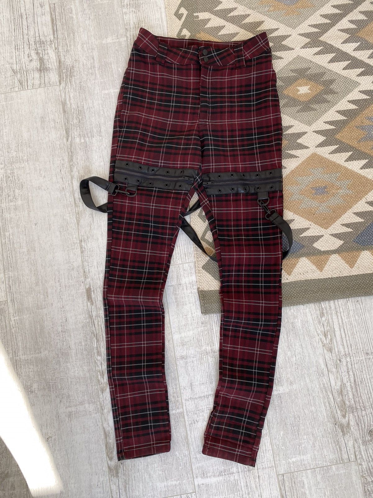 Killstar Killstar Womens Slim Emo Striped Check Pants Trousers Size 28" / US 6 / IT 42 - 2 Thumbnail