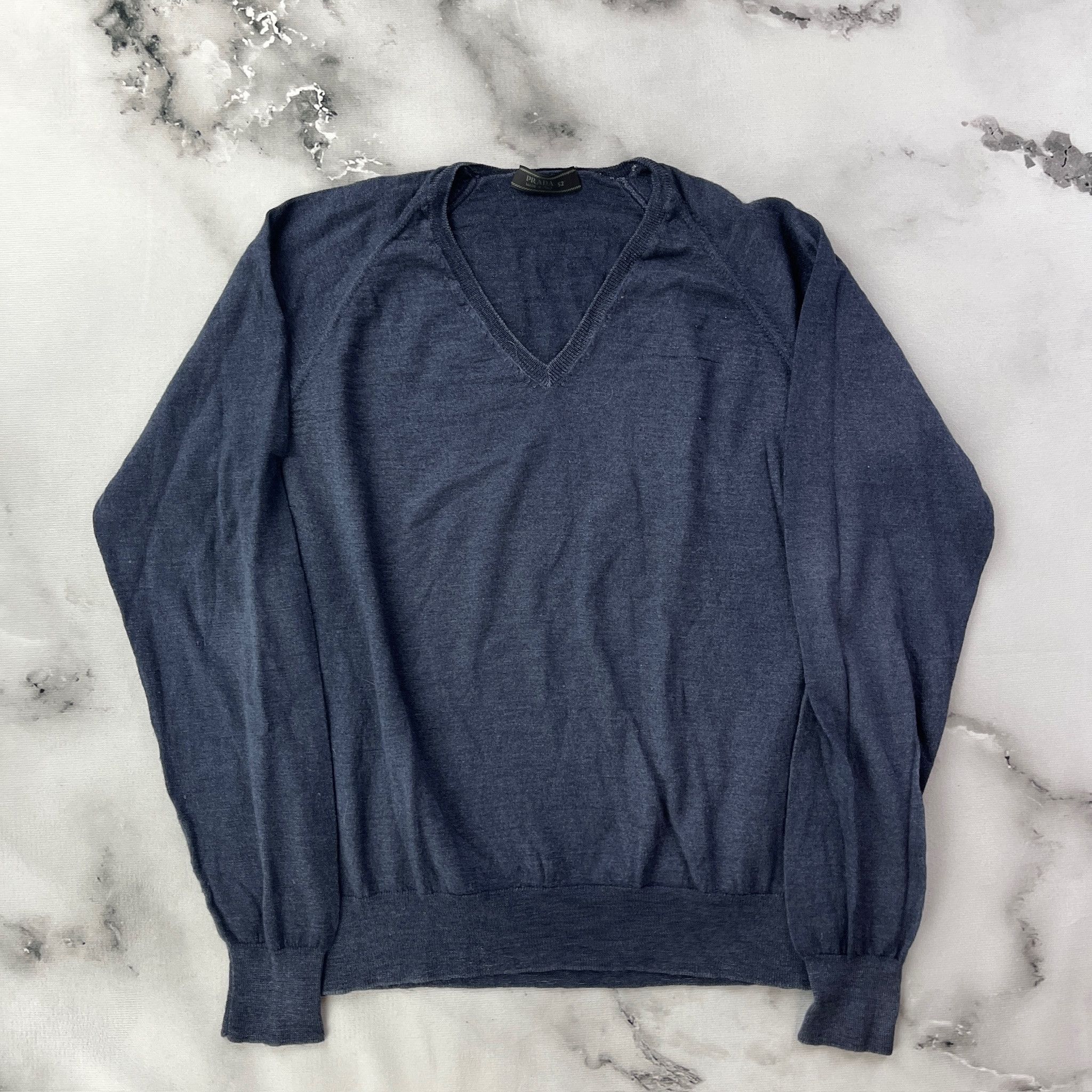 Prada Prada Navy Blue V-Neck Sweater - Size 52 IT | Grailed