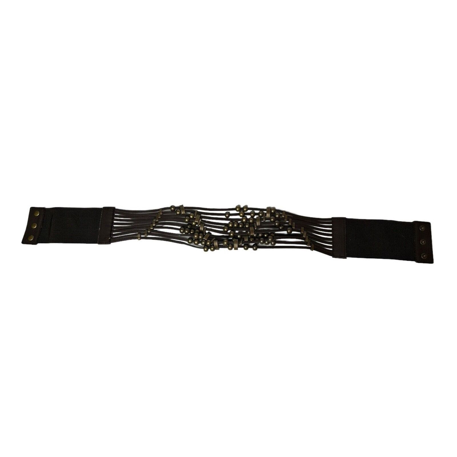 Other ANGIE Wide Brown Beaded Faux Leather Elastic Stretch Belt Size ONE SIZE - 1 Thumbnail