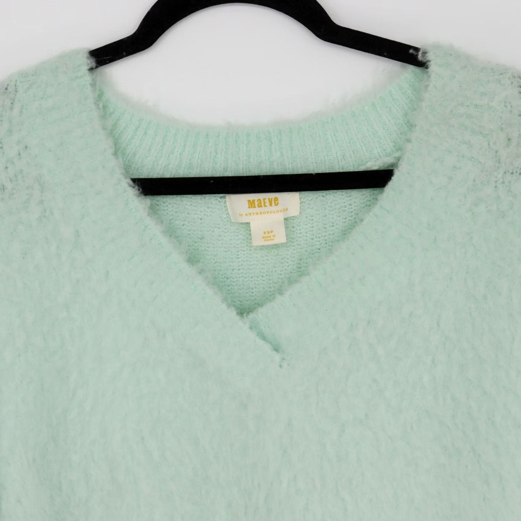Vintage Maeve Anthropologie Plush V-Neck Sweater Oversized Shaggy XS Mint Green Women Size XS / US 0-2 / IT 36-38 - 4 Thumbnail