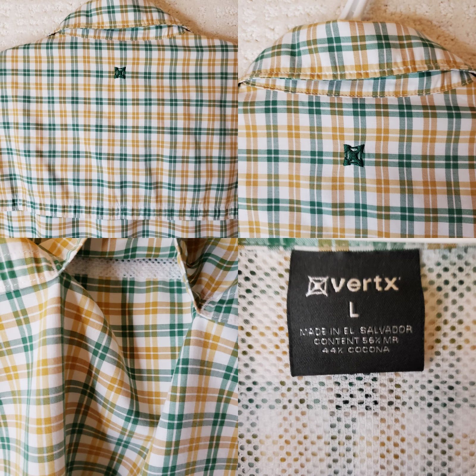 Vintage Vertx Stretch Shirt Mens Medium Green Tan Check Vented Back Conceal Carry Button-Up Short Sleeve Collared Cotton Blend Casual Workwear 42 Chest Mens Size US M / EU 48-50 / 2 - 9 Thumbnail