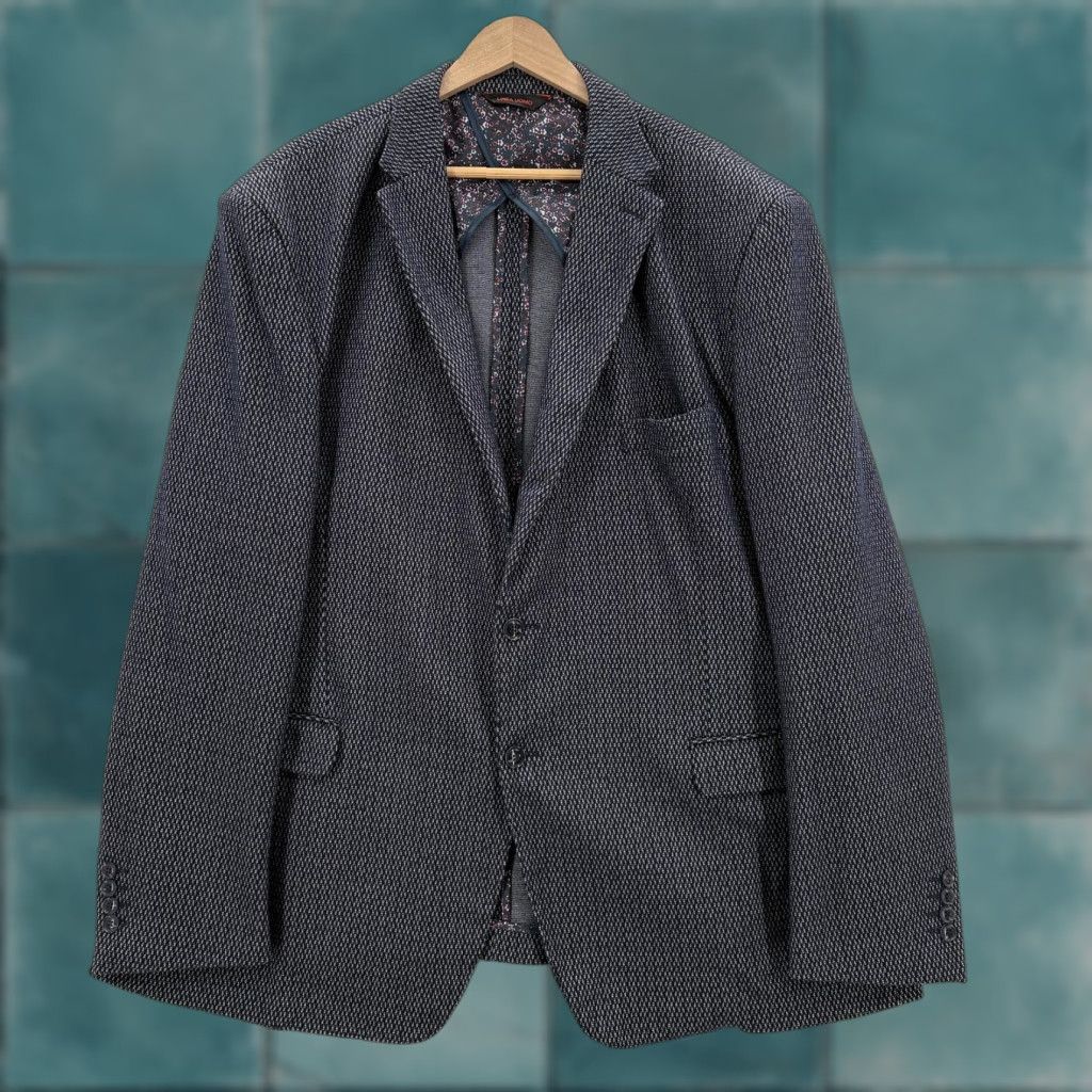 Vintage Linea Uomo Sport Coat Blazer Mens 54 Blue Geometric Tweed Stretch Notch Single-Breasted 2-Piece Coat Jacket за Size 54R - 1 Thumbnail