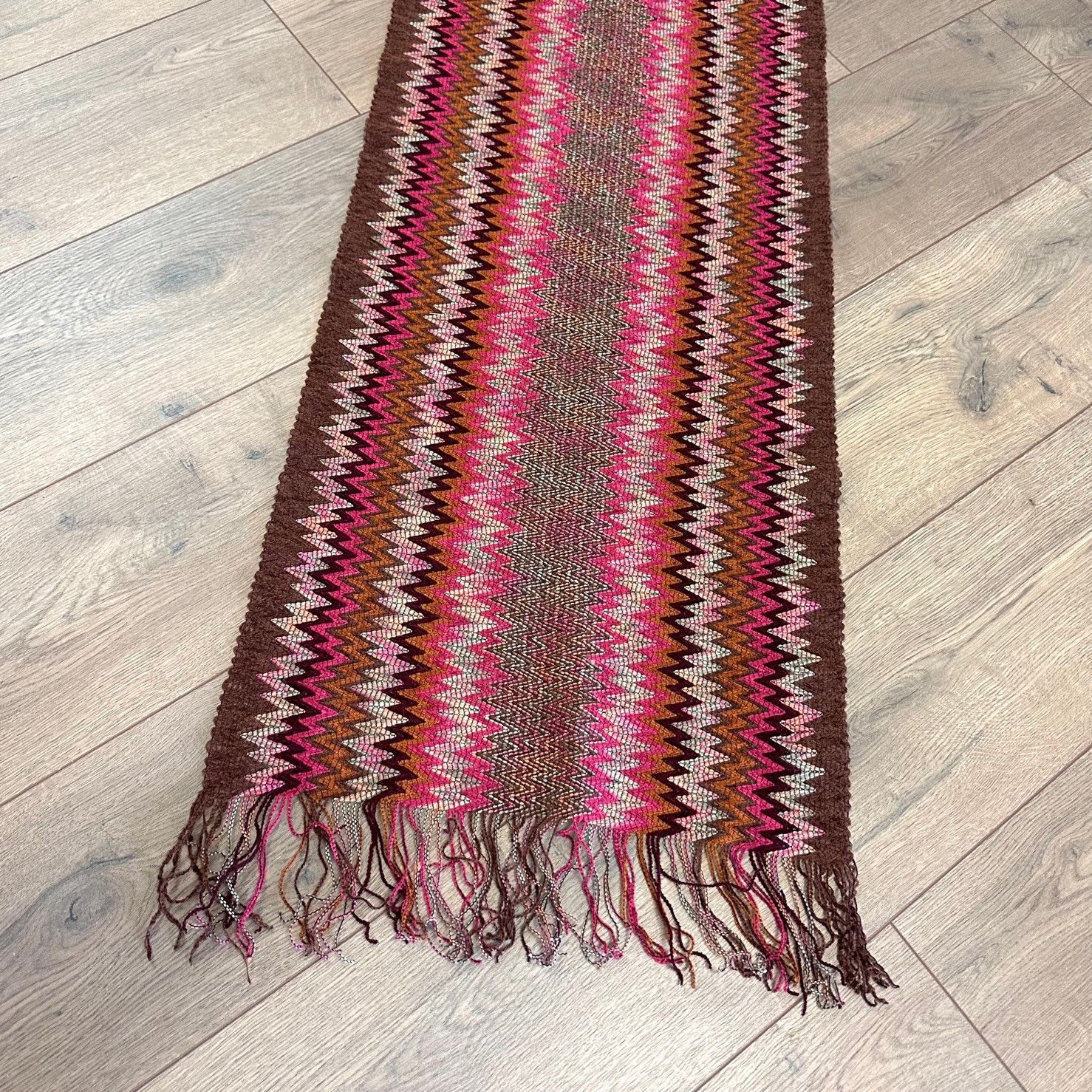 Missoni Missoni Pink Brown Zigzag Chenille Scarf Size ONE SIZE - 8 Thumbnail