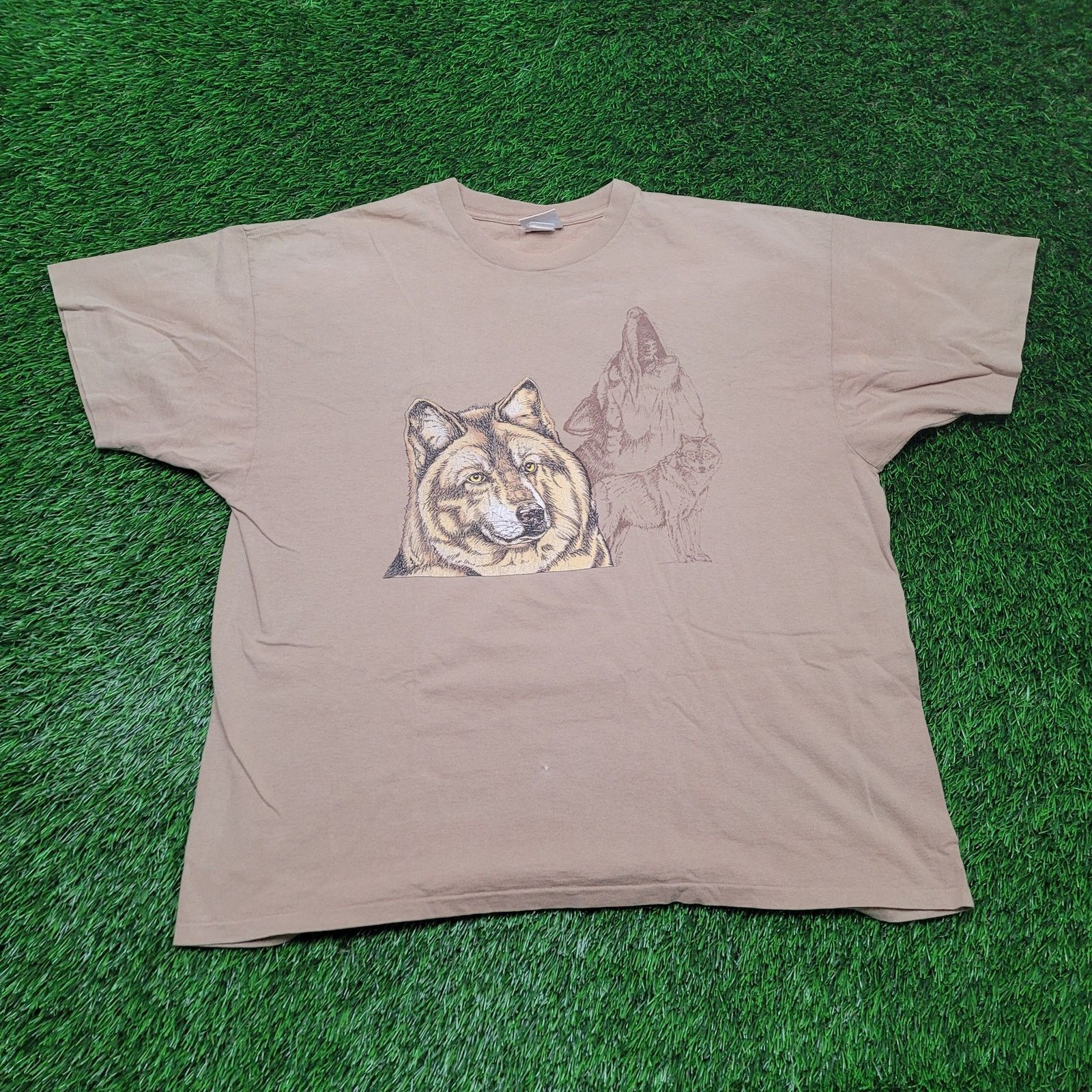 Vintage VTG 90s Wolf Nature Tee XL Boxy Fit Single Stitch USA Brown Size US XL / EU 56 / 4 - 1 Thumbnail